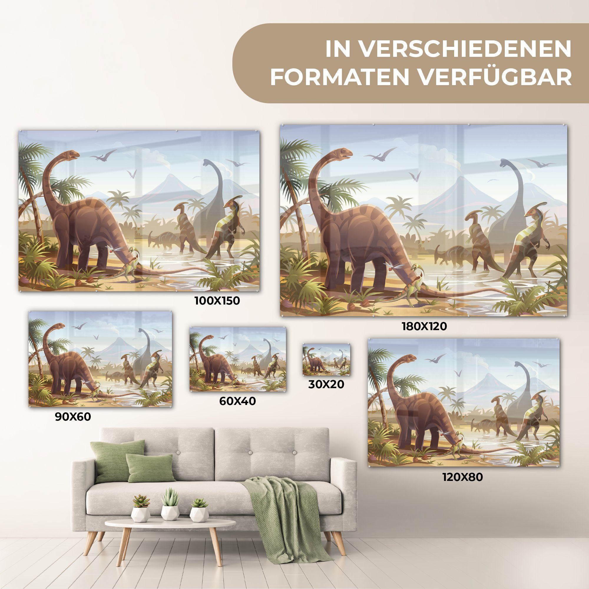 MuchoWow Acrylglasbild Kinderzimmer Schlafzimmer & Acrylglasbilder - Dinosaurier, - Wohnzimmer (1 Wasser St)