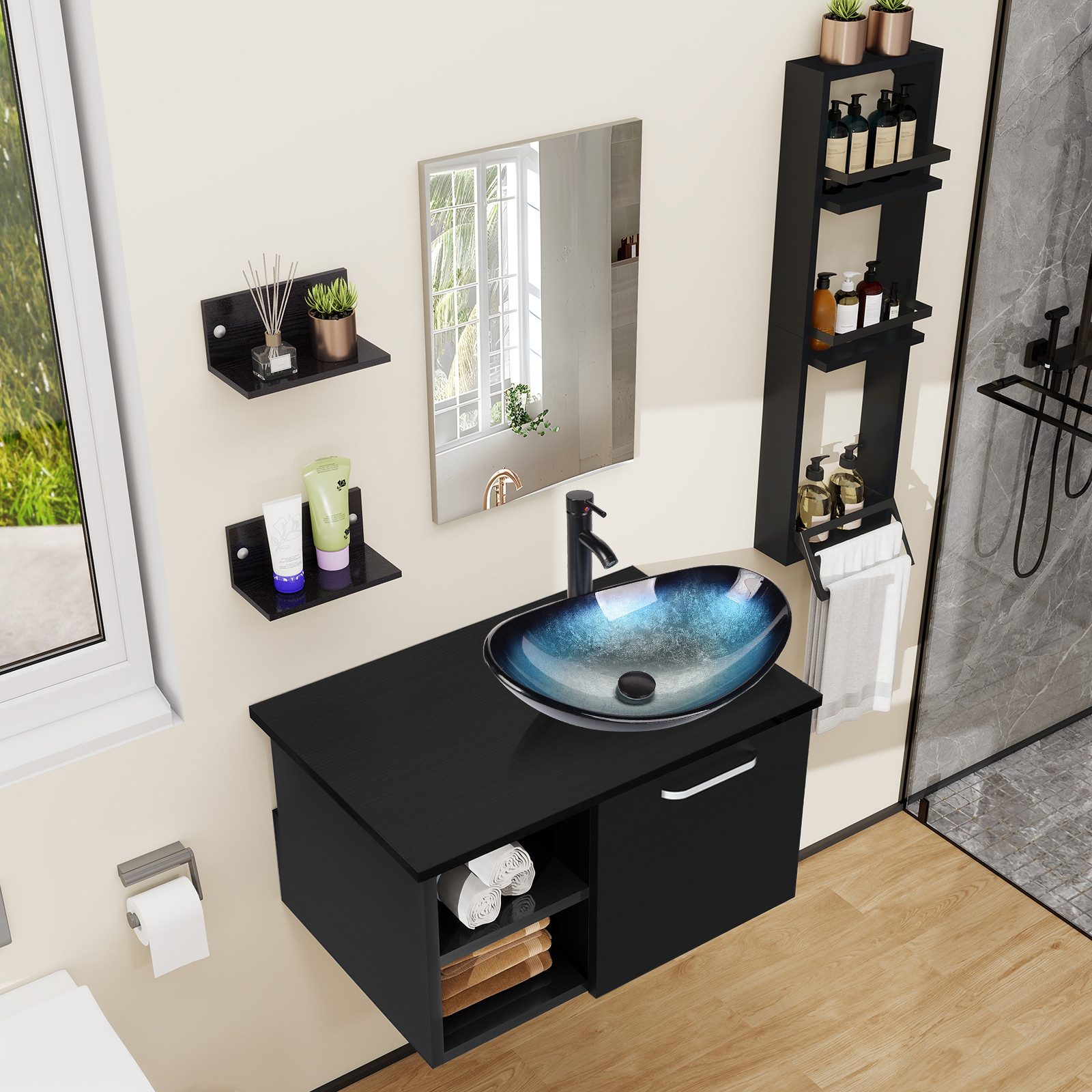 Puluomis Badmöbel-Set Puluomis Badmöbel Set mit Handtuchhalter, mit/ohne Wa günstig online kaufen