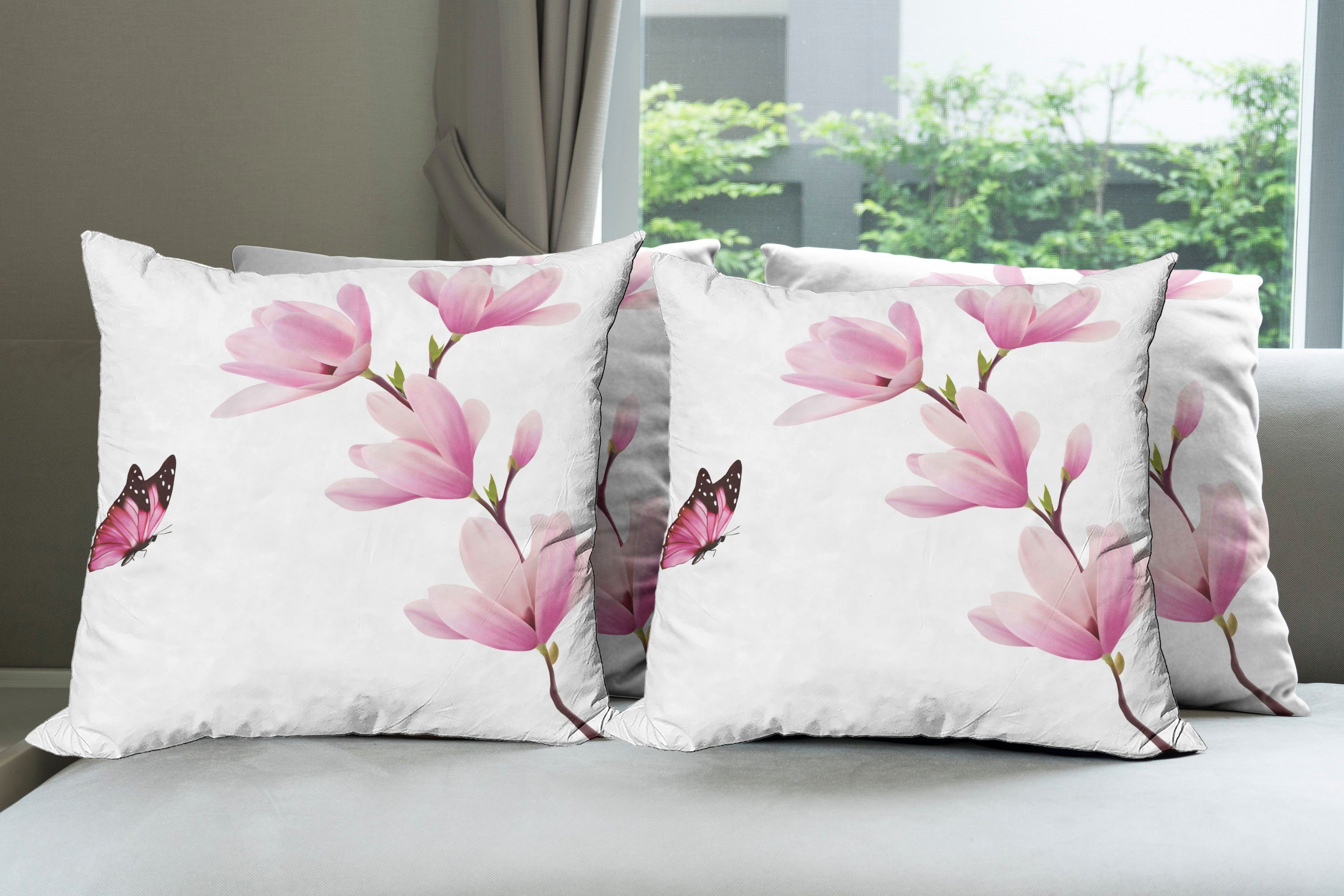 Abakuhaus Blumen Digitaldruck, (4 Ast Natur Stück), Accent Baumblüte Kissenbezüge Doppelseitiger Modern