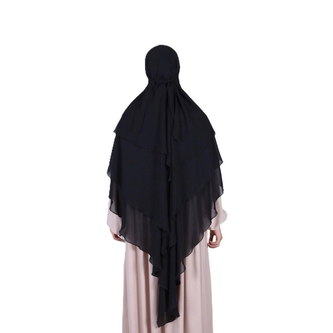 Aymasal Kopftuch Dreilagiger Khimar Chiffon Khumur Hijab Kopftuch Bedeckung locker, (Einzelstück, Einzelner Artikel), Dreilagiger Khimar aus Chiffon locker fallender Hijab für Alltag StilD