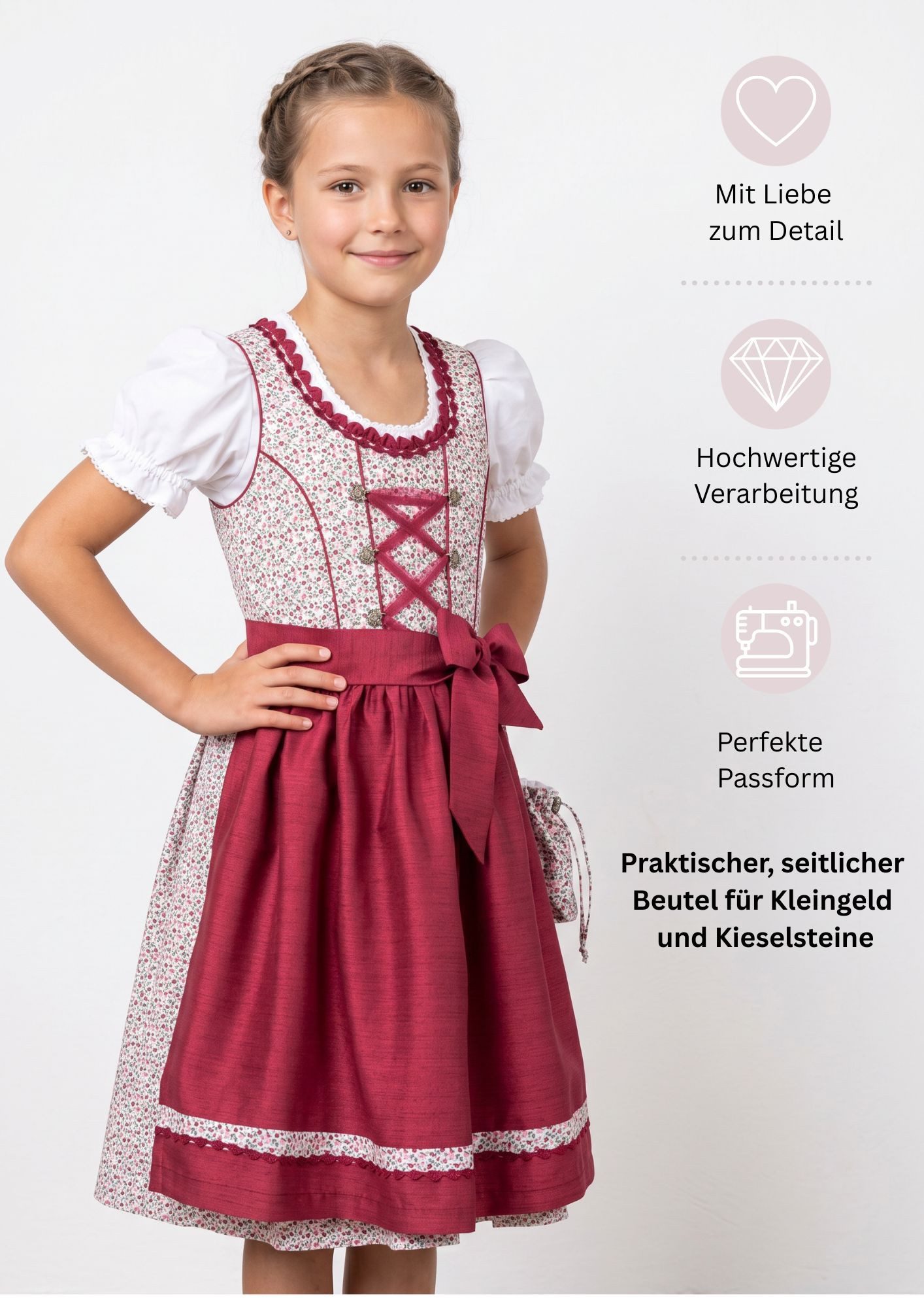 Nübler Dirndl Kinderdirndl 3-teilig Doris in Beere von Nübler - Rocklänge knielang