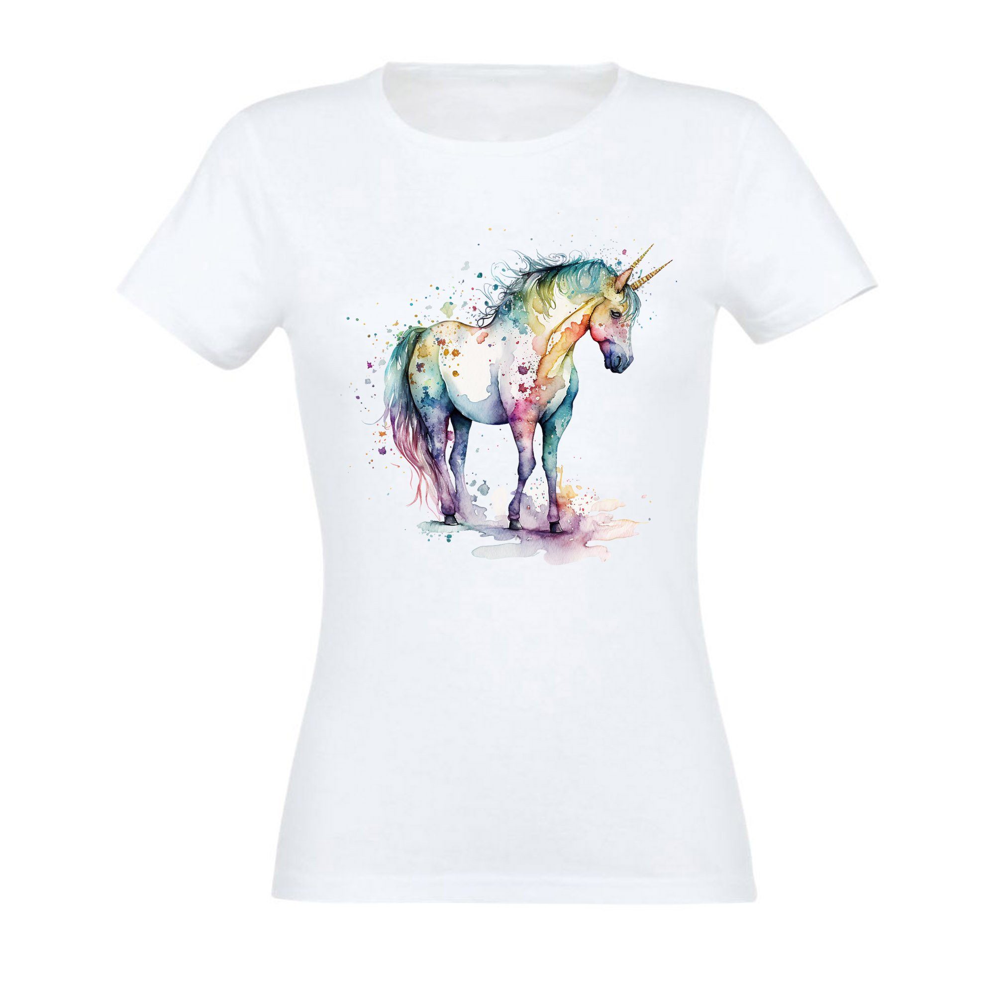 aus Banco Print-Shirt Baumwolle hochwertigen Magic Unicorn Weiß 100% Druck T-Shirt Banco mit
