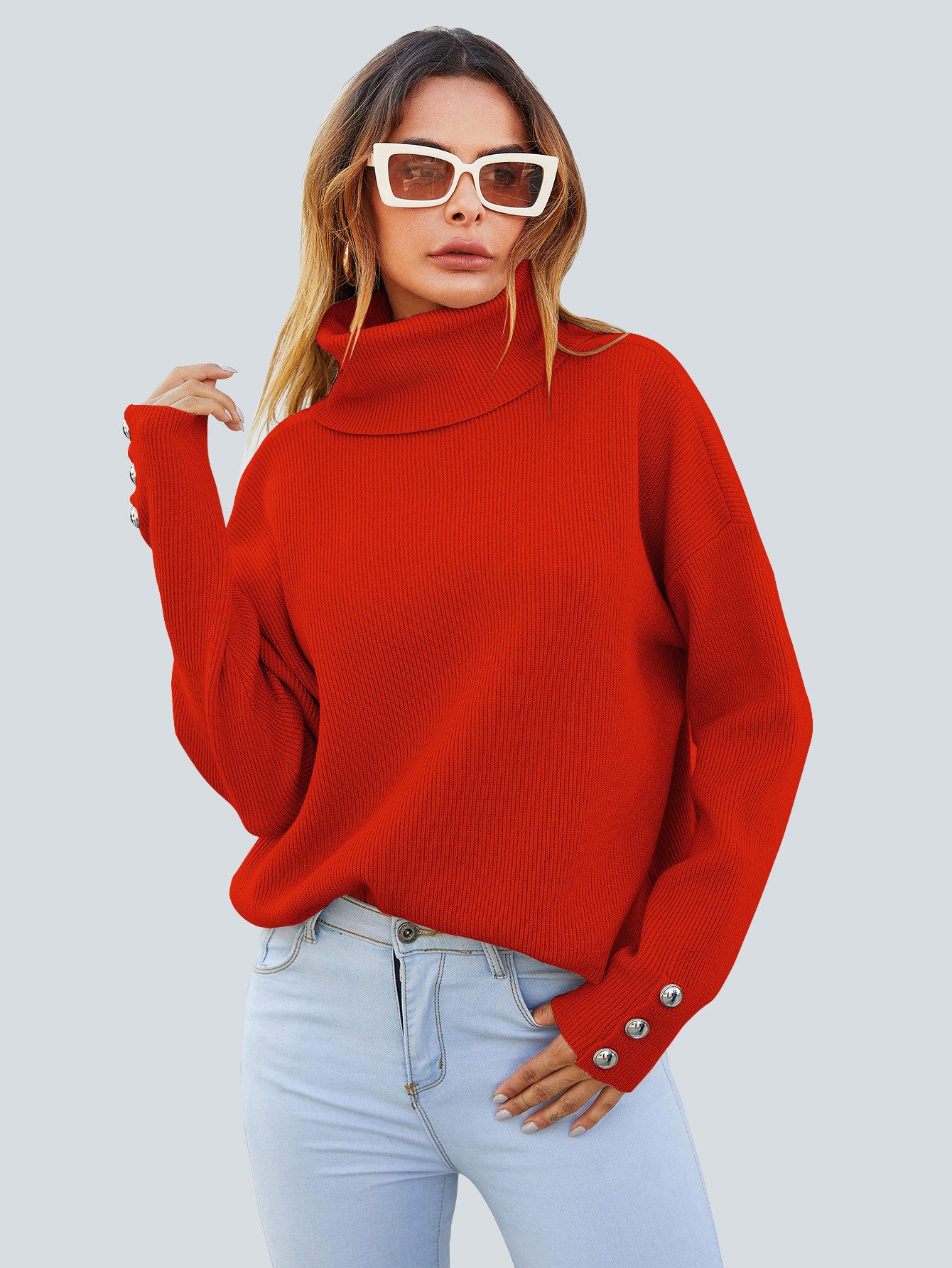 FS Collection Strickpullover Pulloveroberteil mit Knopfdetail am Ärmel und günstig online kaufen