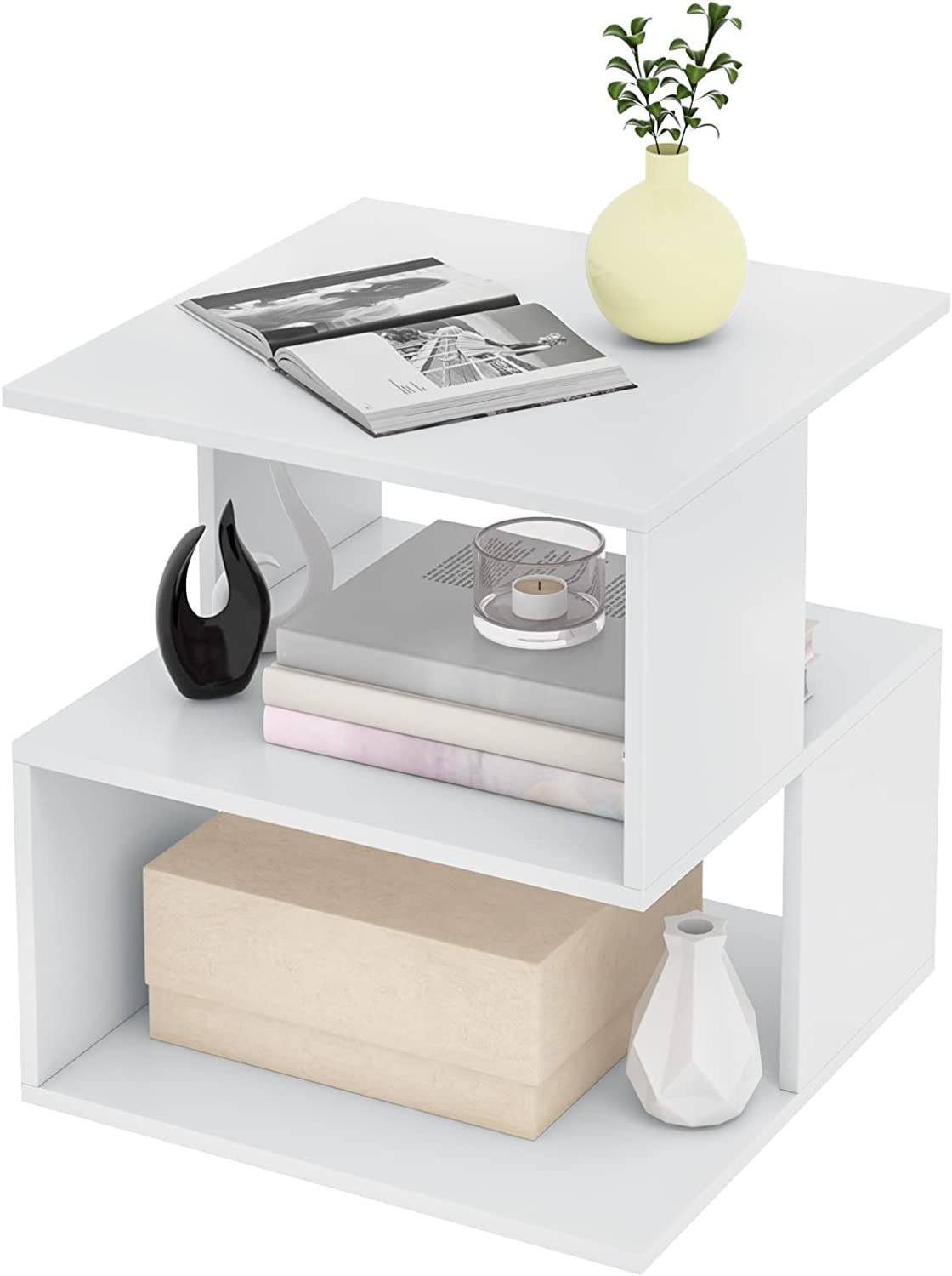 EUGAD Nachttisch (1-St), Sofatisch mit 2 Ablagen, 40x43,5x40 cm, Weiß günstig online kaufen