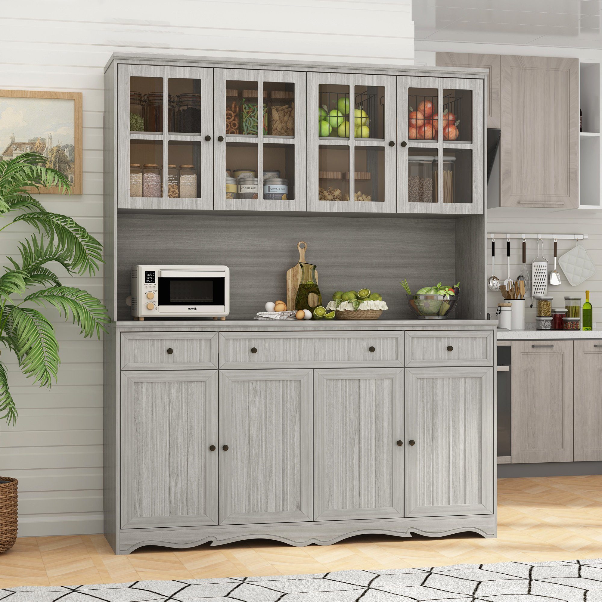 FUFU&GAGA Küchenbuffet mit 8 Türen,Arbeitsplatte,Schubladen und Verstellbaren Einlegeböden | Buffetschränke