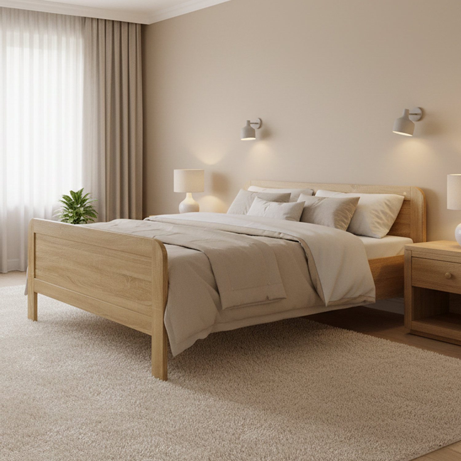Homestyle4u Funktionsbett 90x200 100x200 120x200 Holzbett Seniorenbett Komfortbett Braun Weiß, 140x200, Aufbau per Stecksystem, höhenverstellbar, erhöhter Einstieg