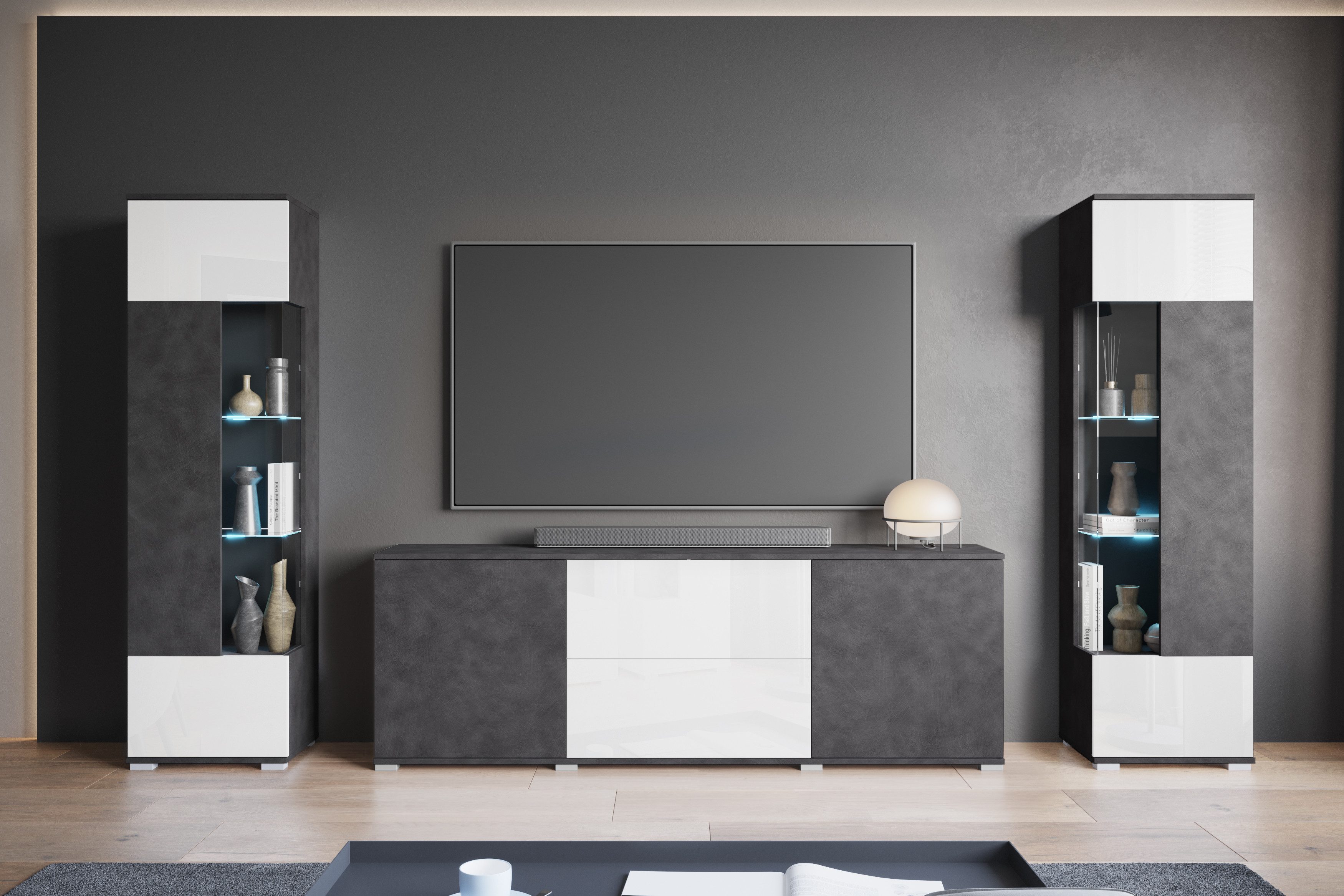 INOSIGN Wohnwand KENIA, (Komplett-Set, 3-St), Vitrinen mit Eckverglasung, h günstig online kaufen