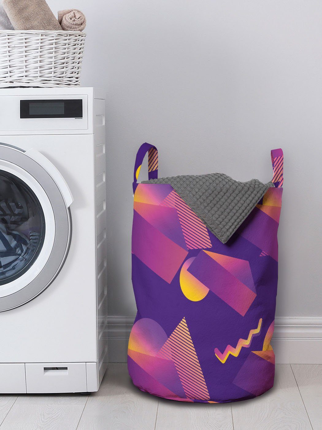 Memphis Forms Abakuhaus mit für Wäschekorb Kunst Kordelzugverschluss Wäschesäckchen Waschsalons, Griffen Geometrisch Art