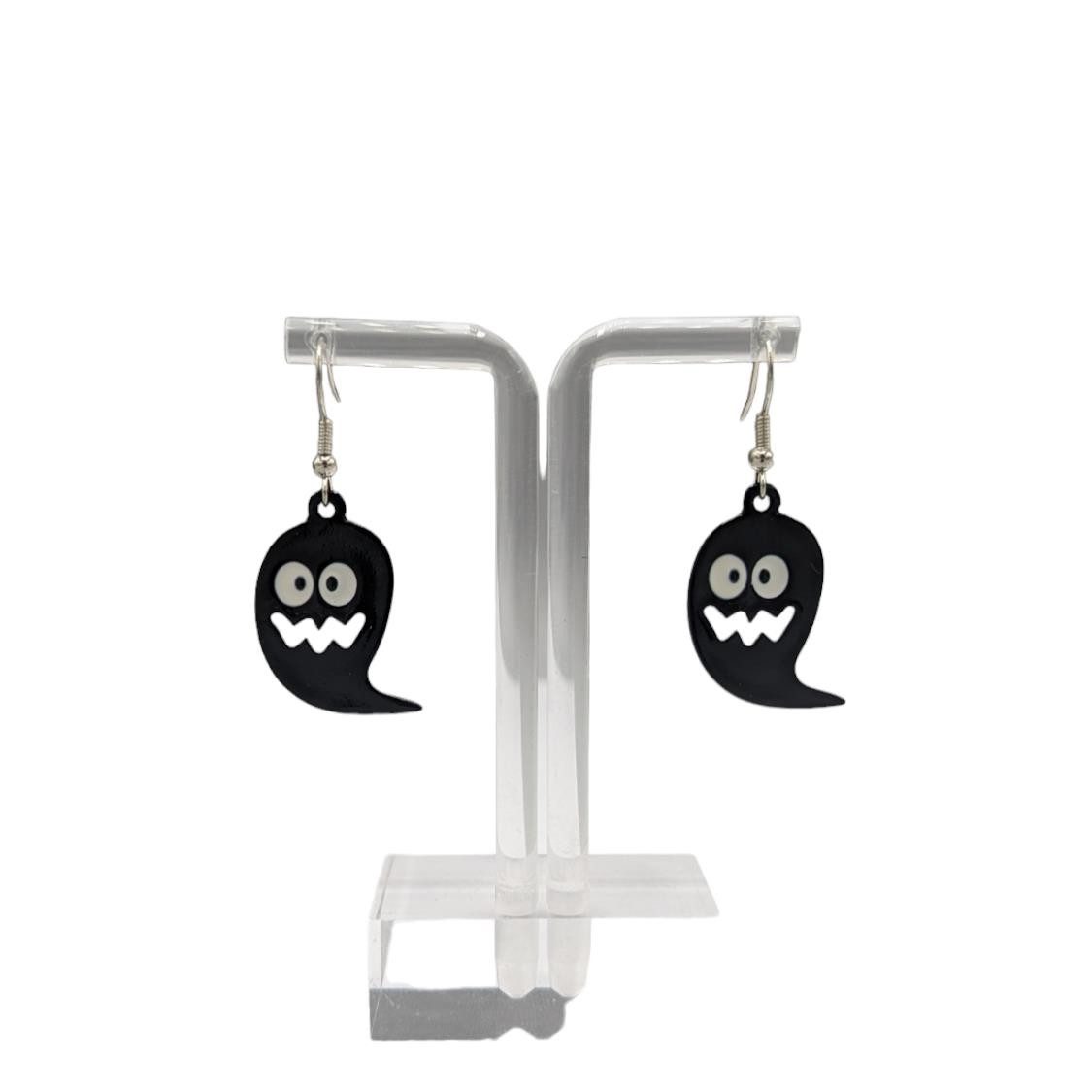 Eyecatcher Ohrring und Ketten Set Halloween Ohrhaken im Geist Design in schwarz mit weißen Augen (Paar)