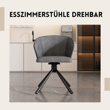 SeedWave Esszimmerstuhl Drehstuhl aus Kunstleder, Bürostuhl Gepolstert mit Armlehne, Grau, Minimalistisches Design, Küchenstuhl mit Rutschfester Stuhlfüße
