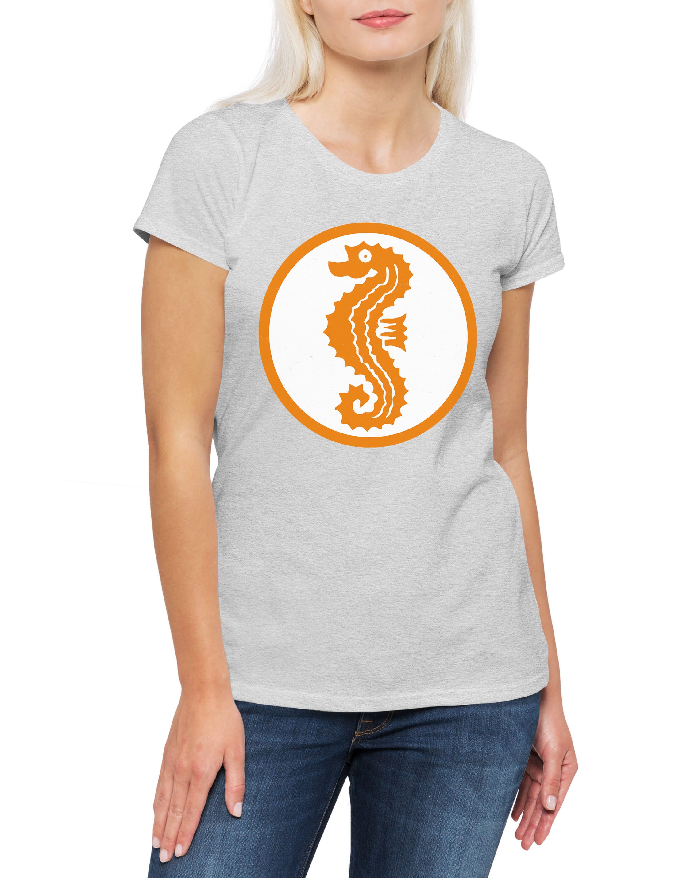 Urban Backwoods Print-Shirt Schwimmabzeichen Damen T-Shirt Sea Horse Seepferdchen Seahorse (1-tlg) Abzeichen Schwimmlehrer Swimming Teacher