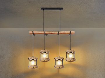 meineWunschleuchte LED Pendelleuchte, LED wechselbar, warmweiß, Holz-balken Gitter-lampe Holz-lampe hängend übern Esstisch Breite 85cm