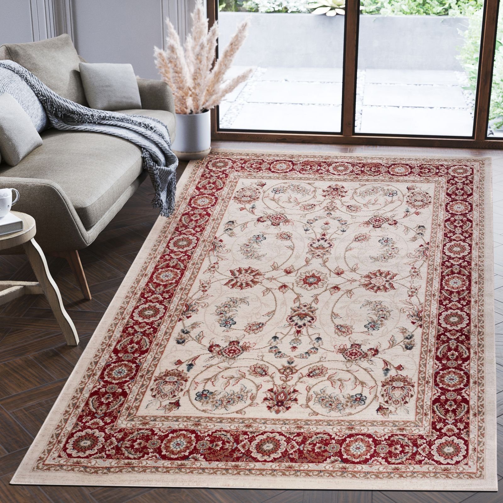 Orientteppich Oriente Teppich - Traditioneller Teppich Orient Creme Rot, Mazovia, 60 x 100 cm, Geeignet für Fußbodenheizung, Pflegeleicht, Wohnzimmerteppich