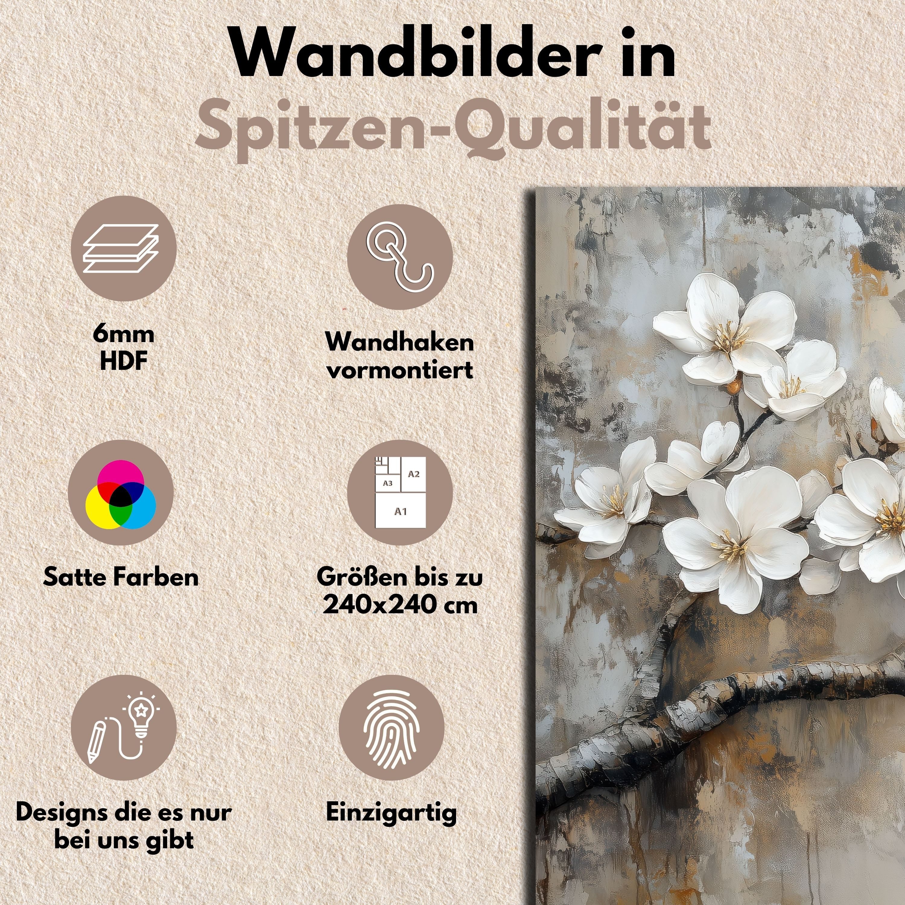 DARO Design Leinwandbild Modern Abstrakt Wandbilder XXL Wandbild Wand Deko Leinwand Bilder, (Mandelzweig - Bild groß Wohnzimmer Schlafzimmer Küche Esszimmer Einteilig Querformat Fotodruck Leinwände Wanddeko Abstrakte Kunst Boho), 30x20 cm