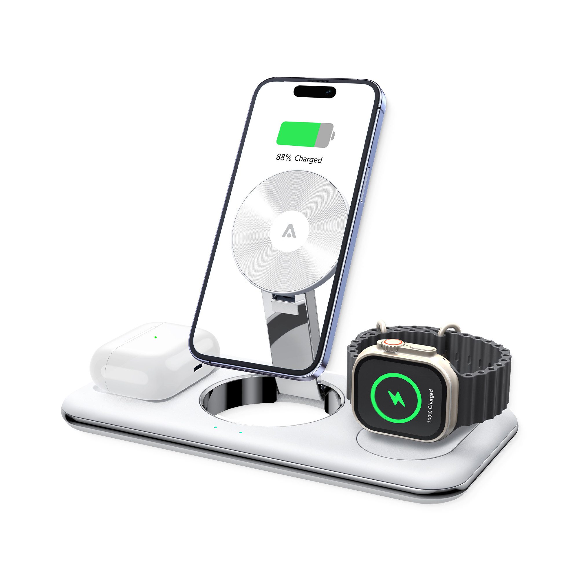alkaya. Wireless 3 in 1 Ladestation kompatibel mit Magsafe, Ladegerät Ladestation (iWatch, Samsung/Apple Handys, AirPods aufladen, LED-Anzeige)