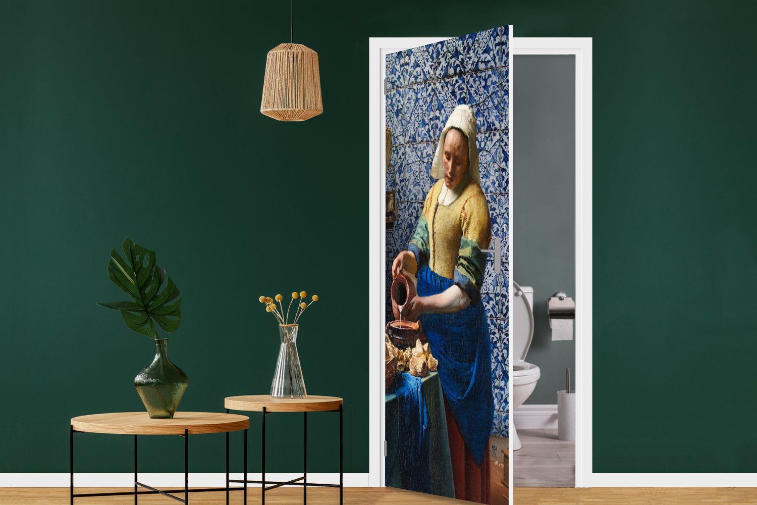 cm Matt, 75x205 (1 - Fototapete - Türaufkleber, Tür, Meister, für Blau - Türtapete bedruckt, Alte Delfter Gemälde MuchoWow Vermeer - Milchmädchen St),