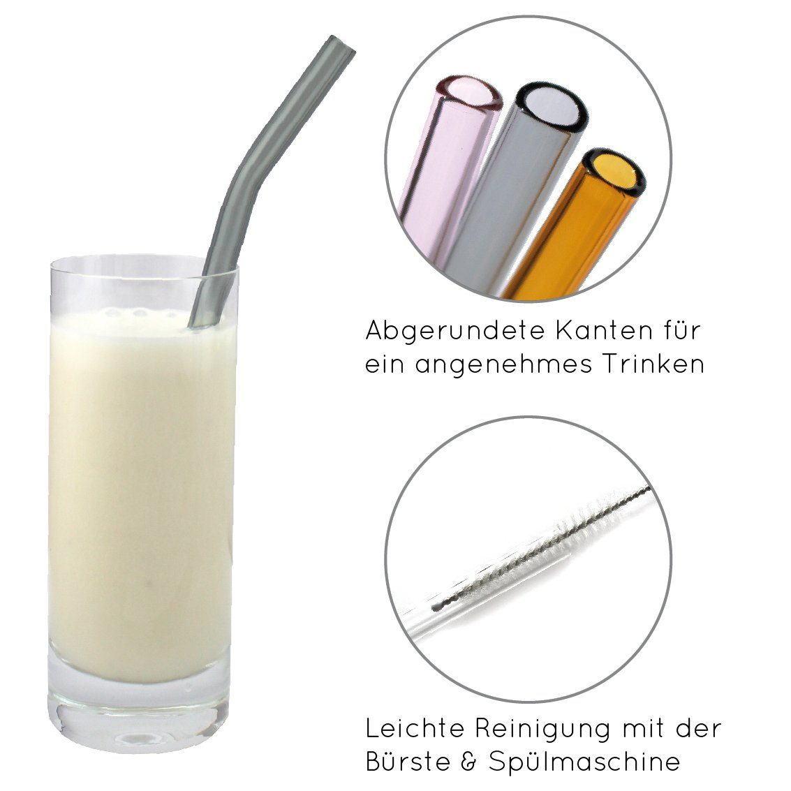 KaraLuna Trinkhalme Strohhalme aus Glas, bunt & gebogen Glasstrohhalm, Borosilikatglas, nachhaltige und wiederverwendbare Strohhalme