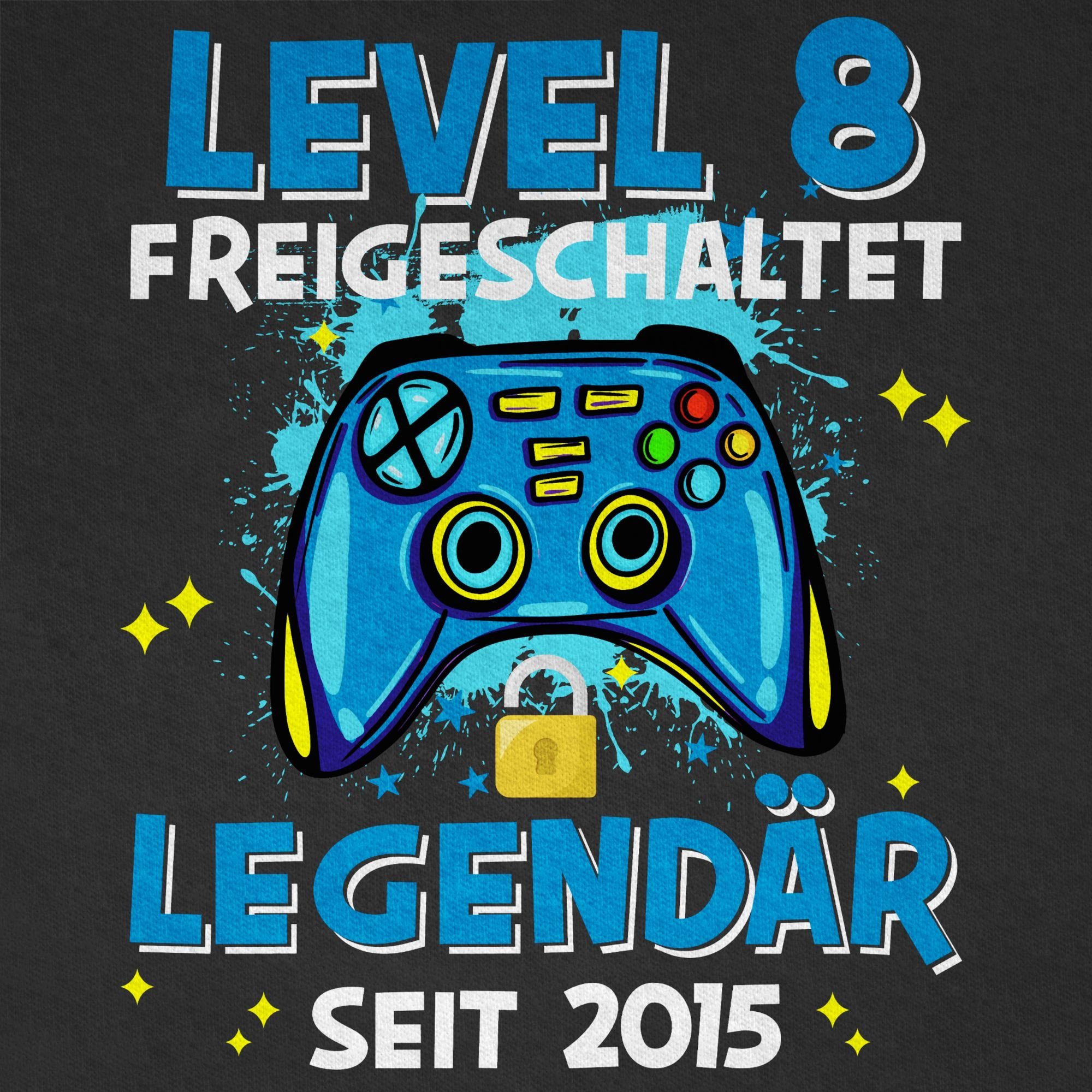 Shirtracer T-Shirt Level 8 8. freigeschaltet Schwarz Geburtstag seit 2015 Legendär 03