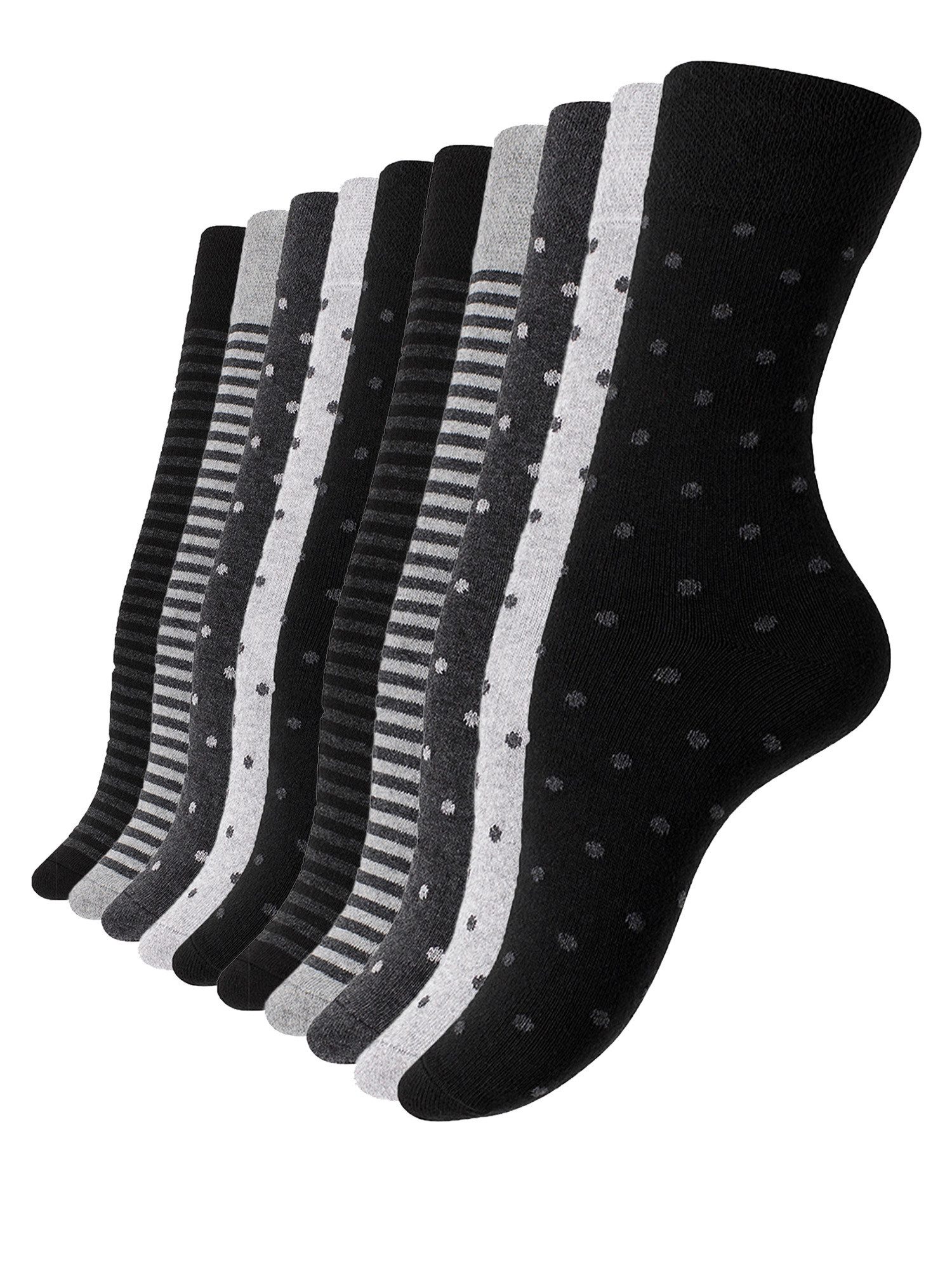 Vincent Creation® Socken Damen Socken Streifen & Punkte (10-Paar) in angenehmer Baumwollqualität
