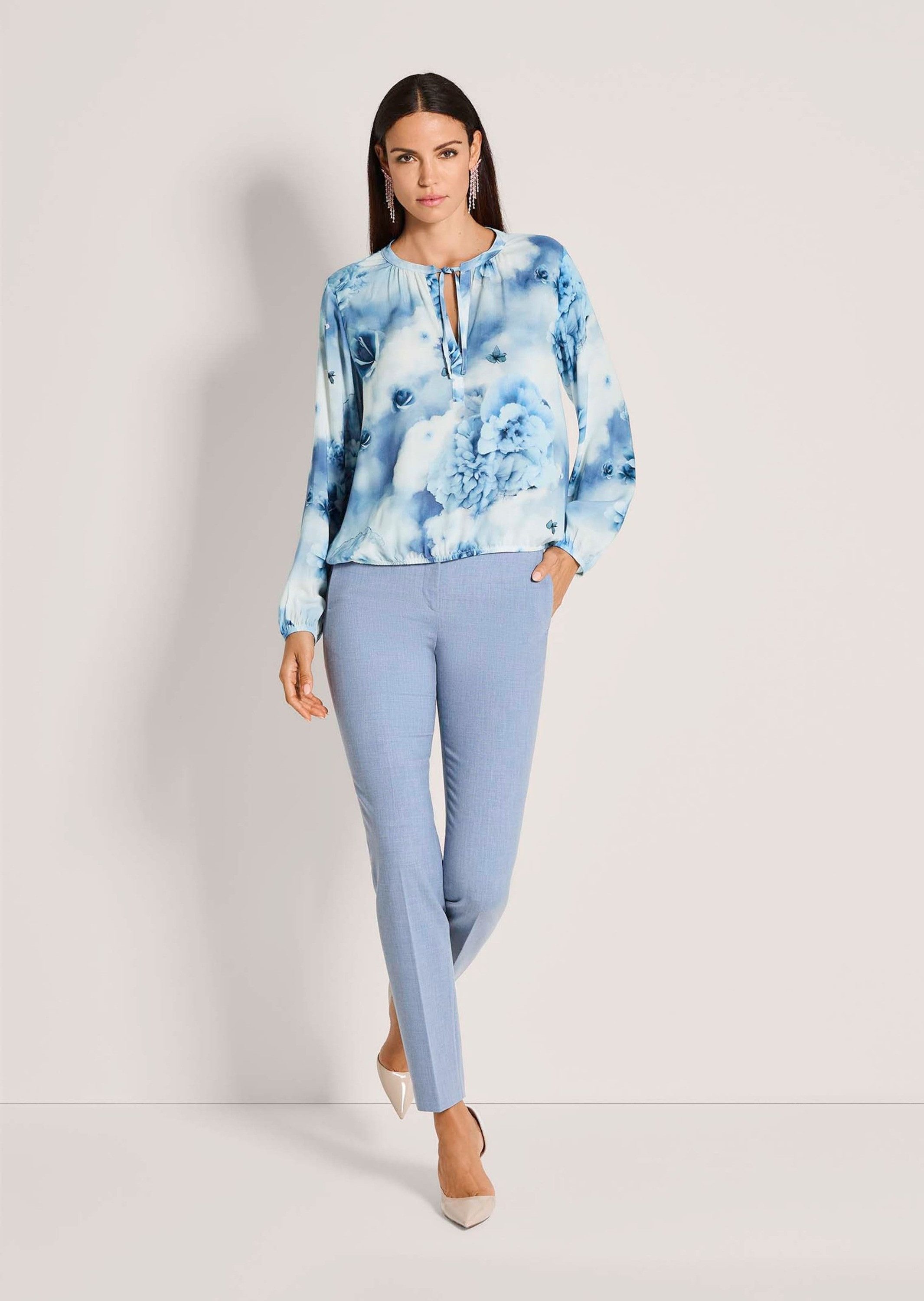 MADELEINE Shirtbluse Druckbluse mit floralem Aquarellprint Viskosebluse mit Rundhals mit Schlitz, elastischen Säumen und Langarm