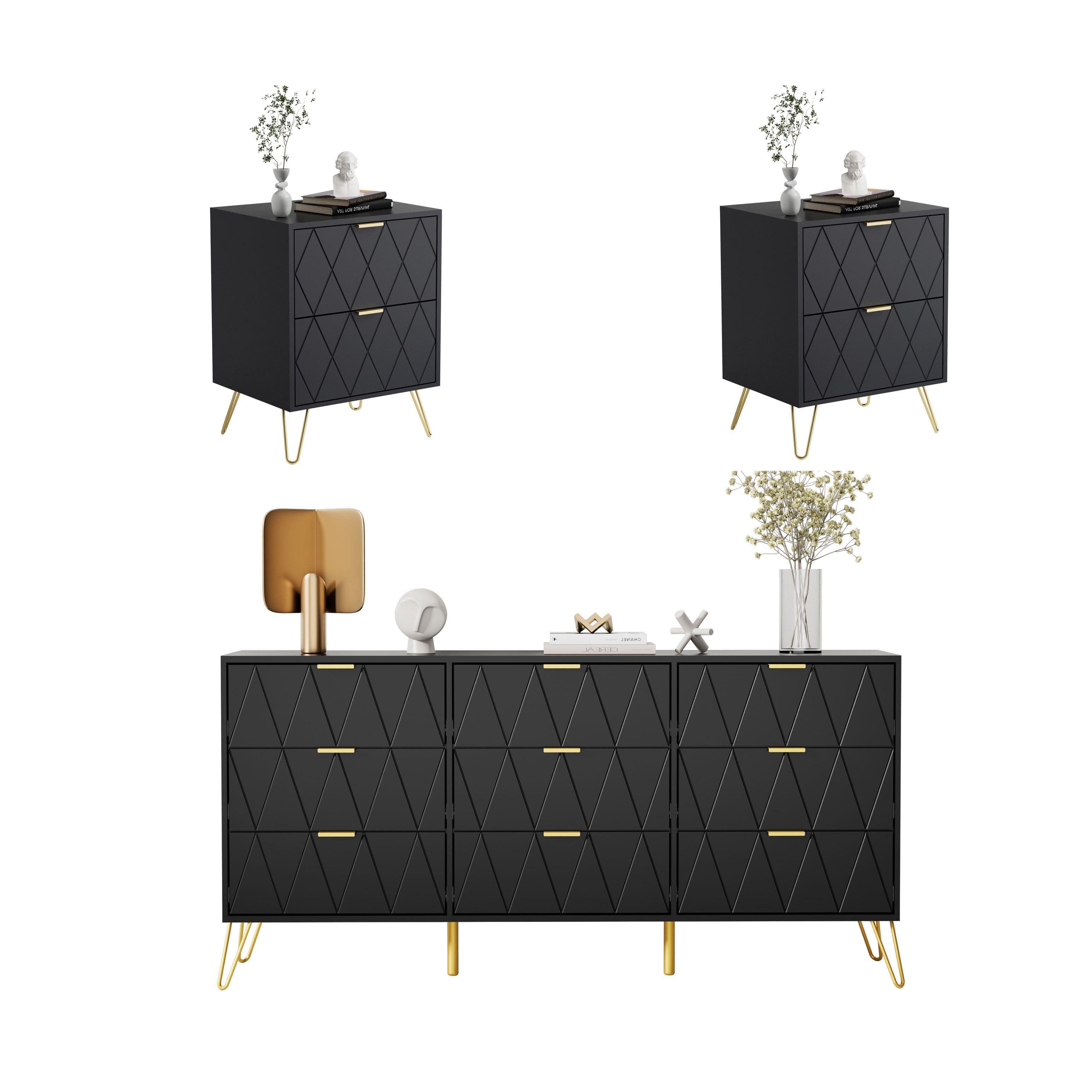 UEV Schlafzimmer-Set 3er-Set Schlafzimmermöbel, Möbelset im skandinavischen günstig online kaufen