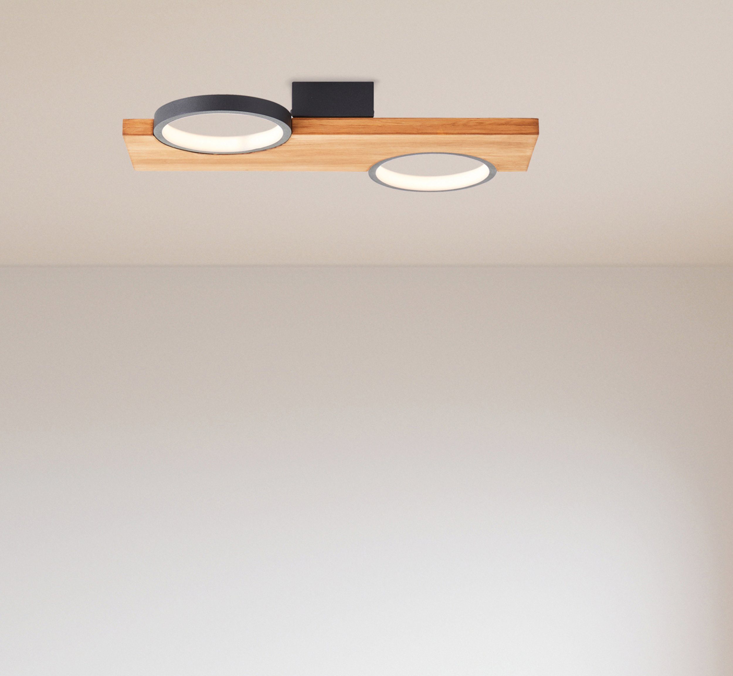 Brilliant LED Deckenleuchte Cheesy, LED fest integriert, Warmweiß, 40 x 25 cm, 1400lm, 3000K, Holz/Metall, natur/schwarz