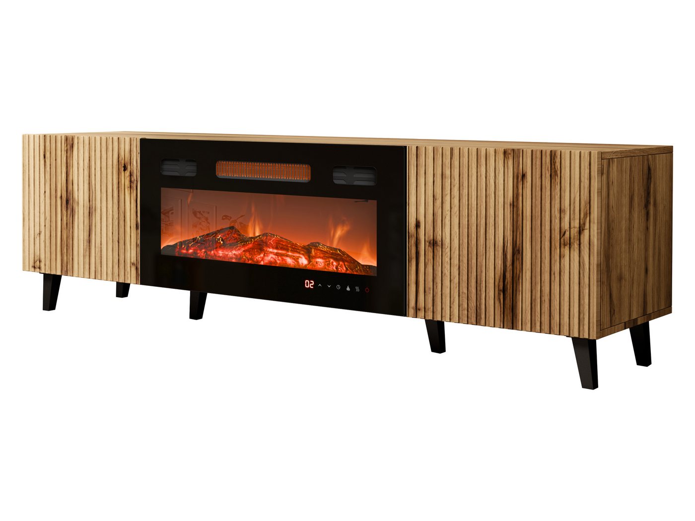 MIRJAN24 TV-Schrank Vamos 180 mit Elektrischem Kamin (mit 2 Türen) Realistische LED-Flamme