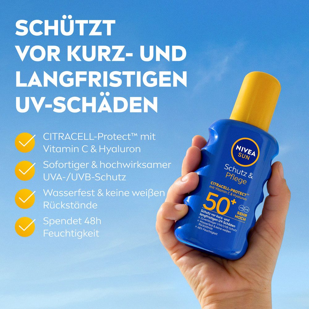 Nivea Sun Sonnenschutzspray Schutz & Pflege Spray LSF50+ 200ml mit To Go Größe Gratis, 2-tlg., für den Körper, mit CitraCell-Protect™ – Bild 5 von 5