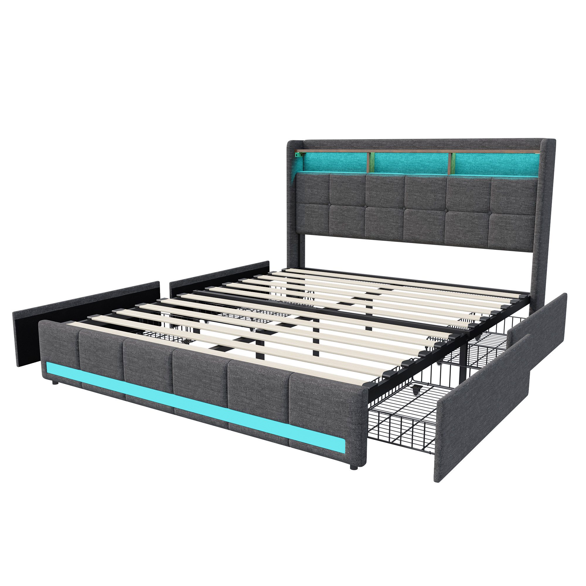 Furnishings Home Polsterbett LED Doppelbett 140x200cm, Stauraumbett mit Kop günstig online kaufen