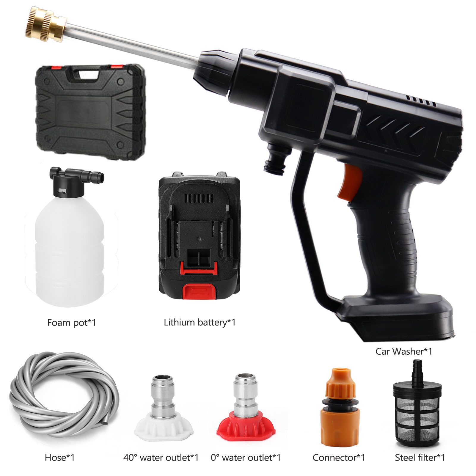 Akku-Hochdruckreiniger 1 Akkus + 300W Auto Mobiler Druckreiniger Spritzpistole 30 bar