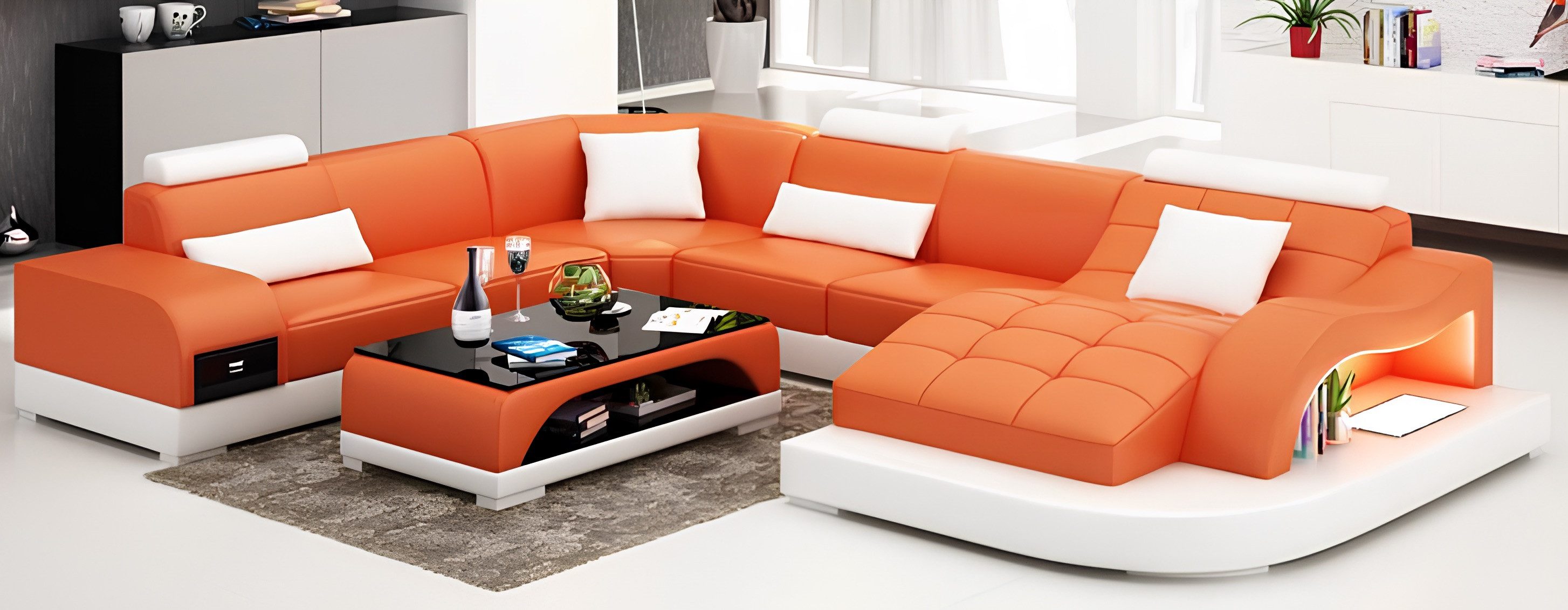 Xlmoebel Wohnlandschaft Beleuchtetes Ledersofa in modernem Design für gemütliche Abende, Wohnlandschaft, Hergestellt in Europa