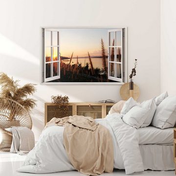 Sinus Art Leinwandbild Wandbild 120x80cm Fensterbild Natur Meer Sonnenuntergang Abendrot Aben, (1 St)