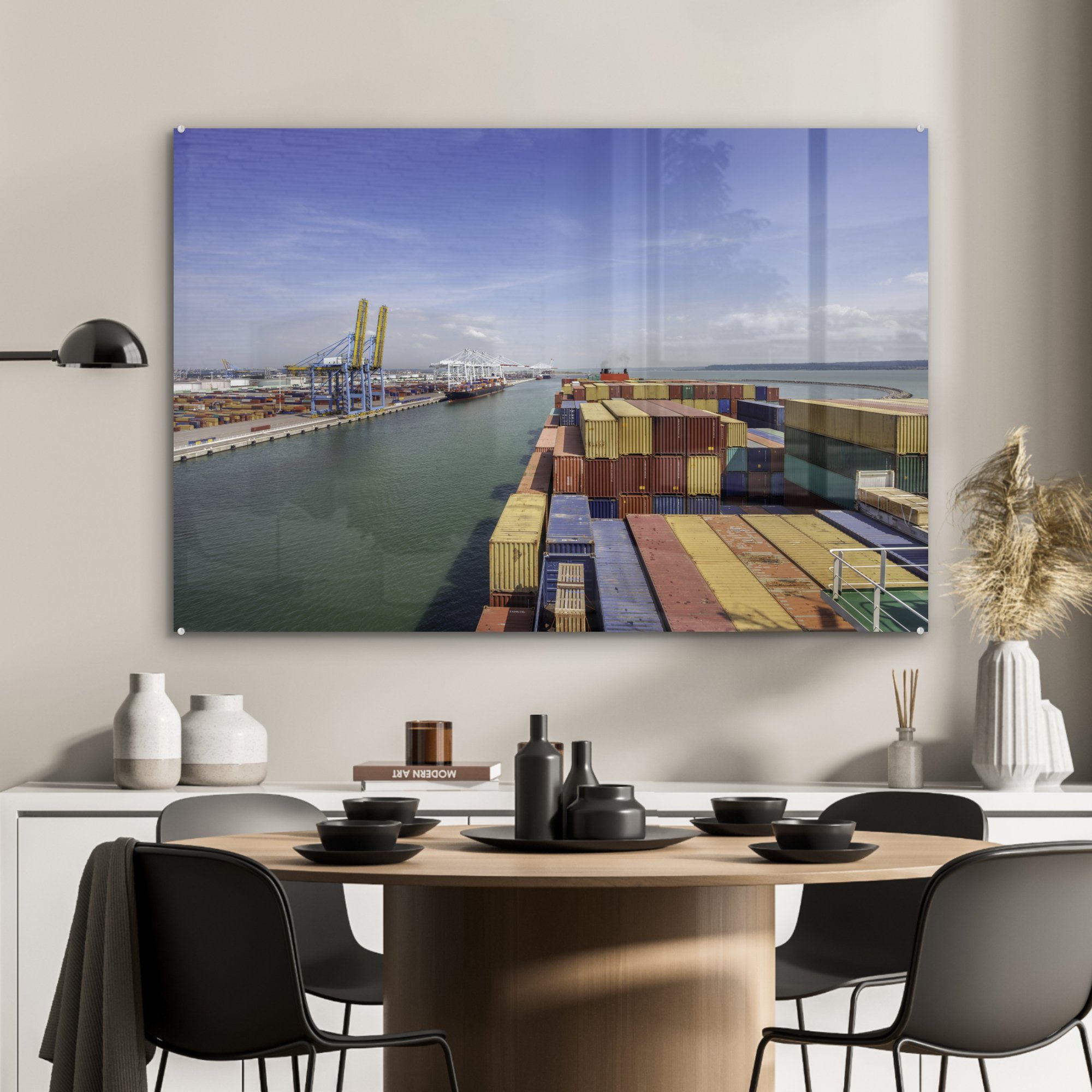 Schlafzimmer (1 St), Ein Containerschiff in macht Le Acrylglasbilder MuchoWow Hafen Havre Wohnzimmer Frankreich im fest, Acrylglasbild & von