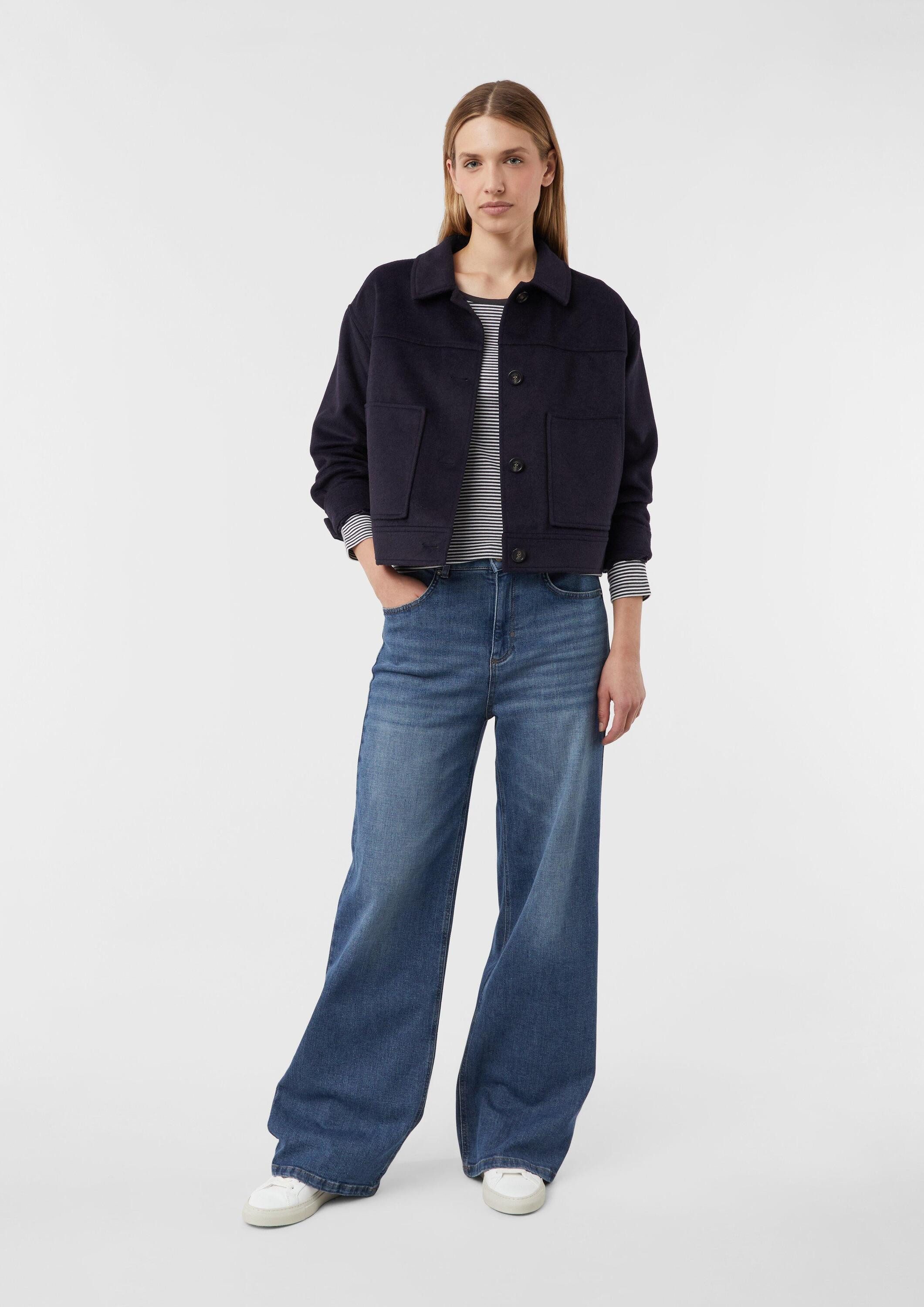 comma Langarmshirt T-Shirt Ringelshirt aus Rippware mit femininem Rückenausschnitt