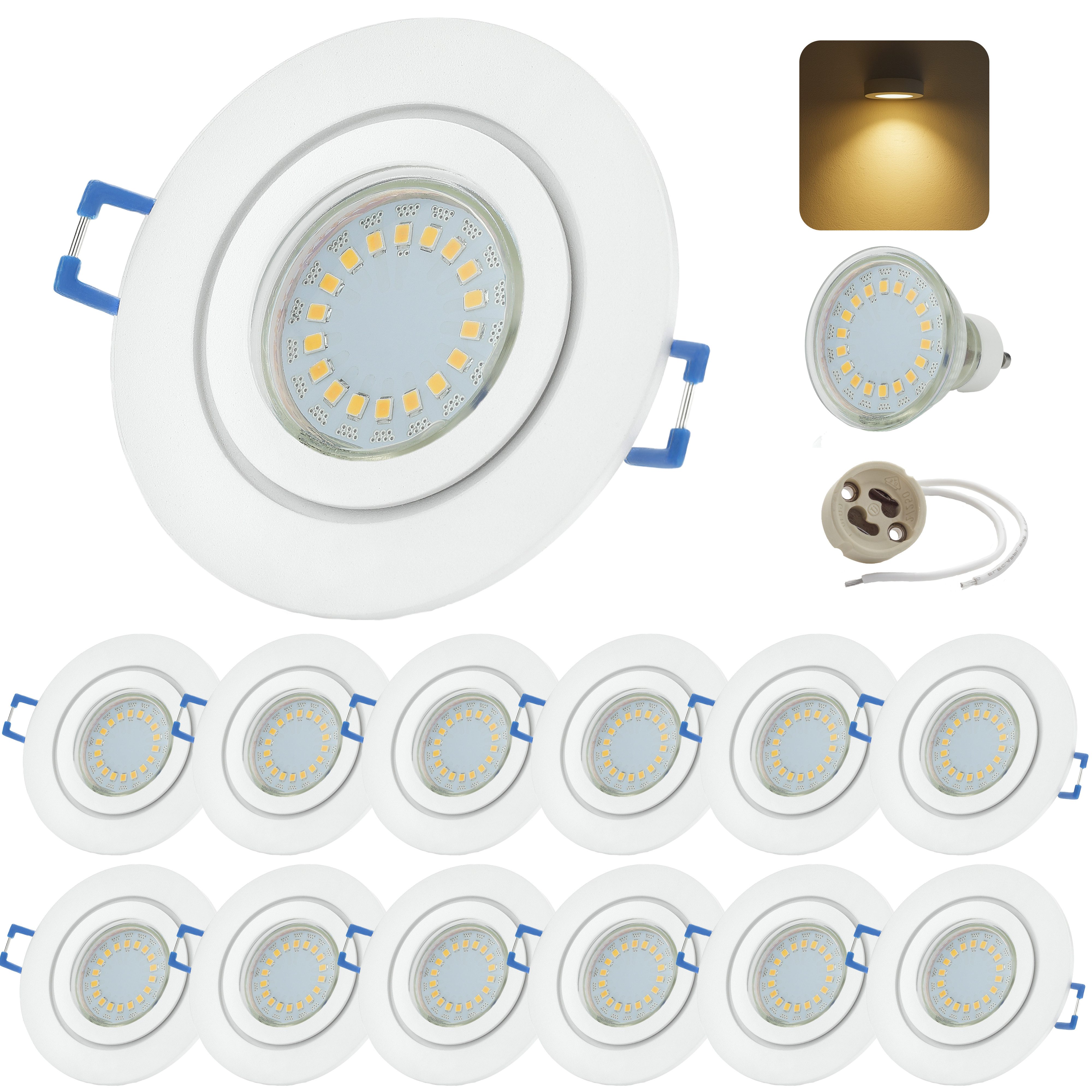 Sweet LED LED Einbaustrahler 12er SET GU10 5W 230V LED Einbauspots IP44 3000K Bad Weiß Warmweiß, 3000K, Warmweiß, Deckenspots, Ø 84 mm, Einbauleuchten