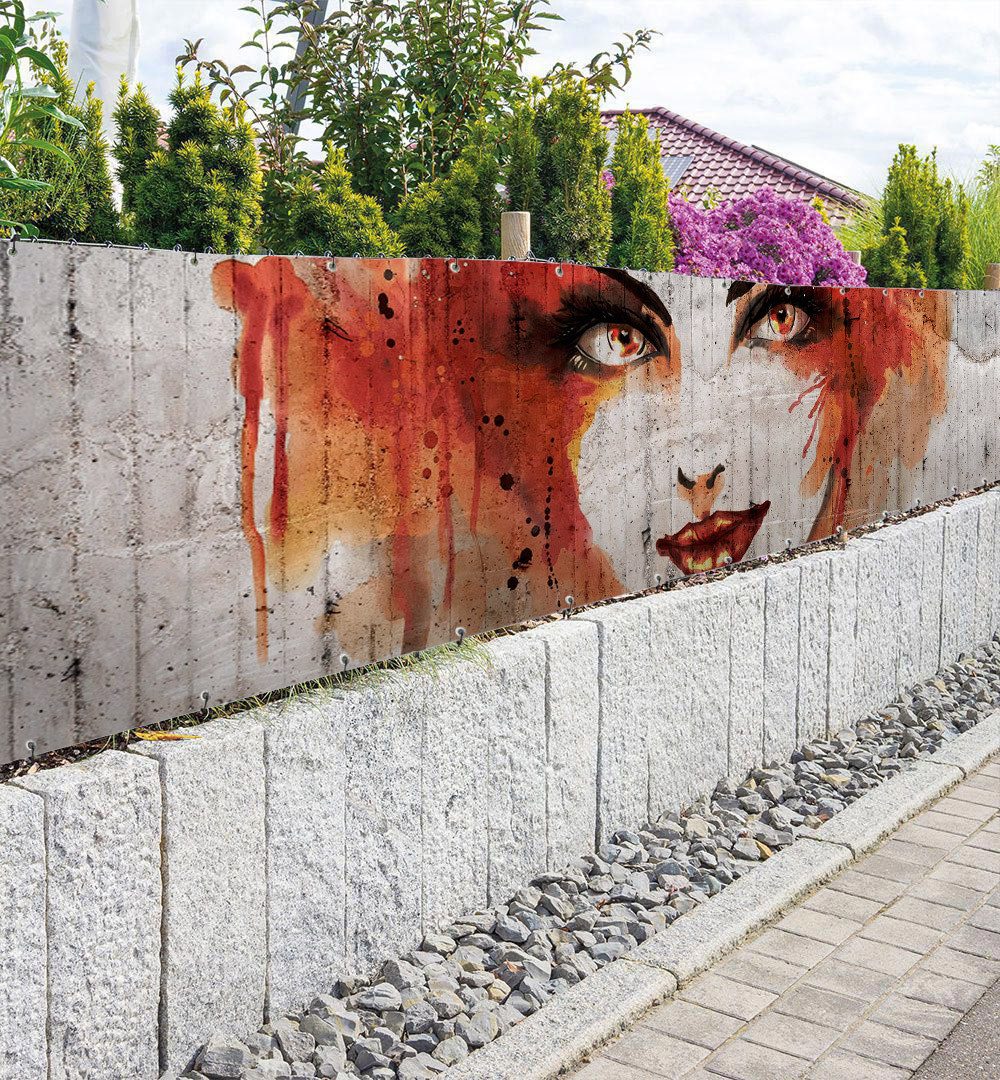 Thumbnail - MyMaxxi Sichtschutzzaunmatten Zaunbanner bemalte Betonwand mit Frau Graffiti Sichtschutz Garten Zaun, (Bambus grün)