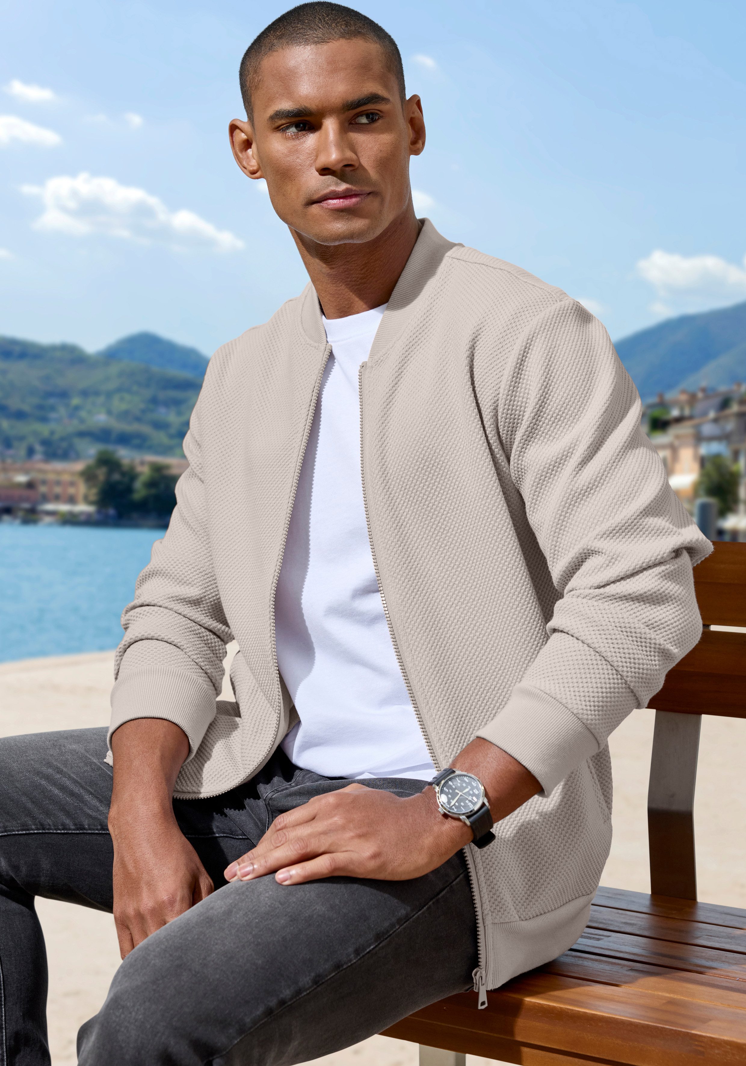 John Devin Sweatjacke aus Struktur-Qualität, relaxed fit in Struktur-Qualität, mit Reißverschluss