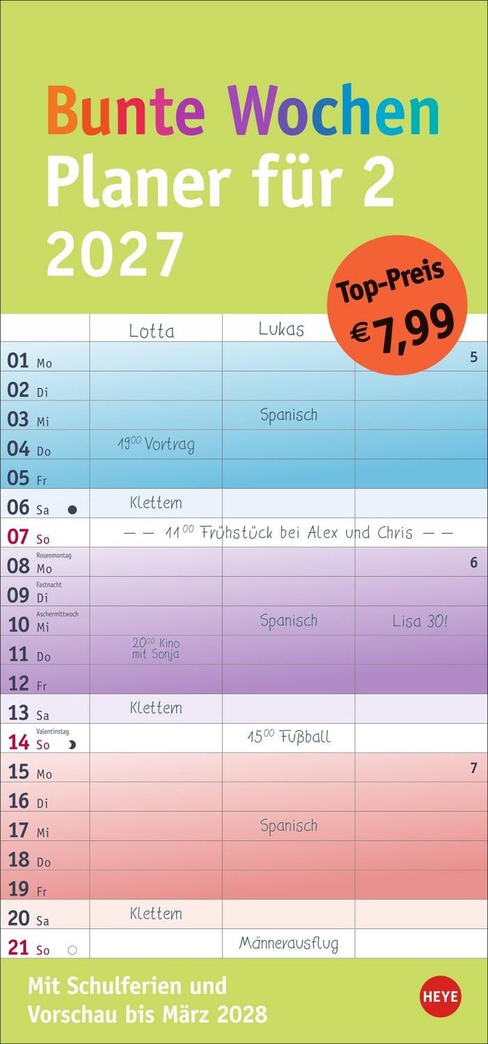 Wandkalender Bunte Wochen Planer für 2 2027
