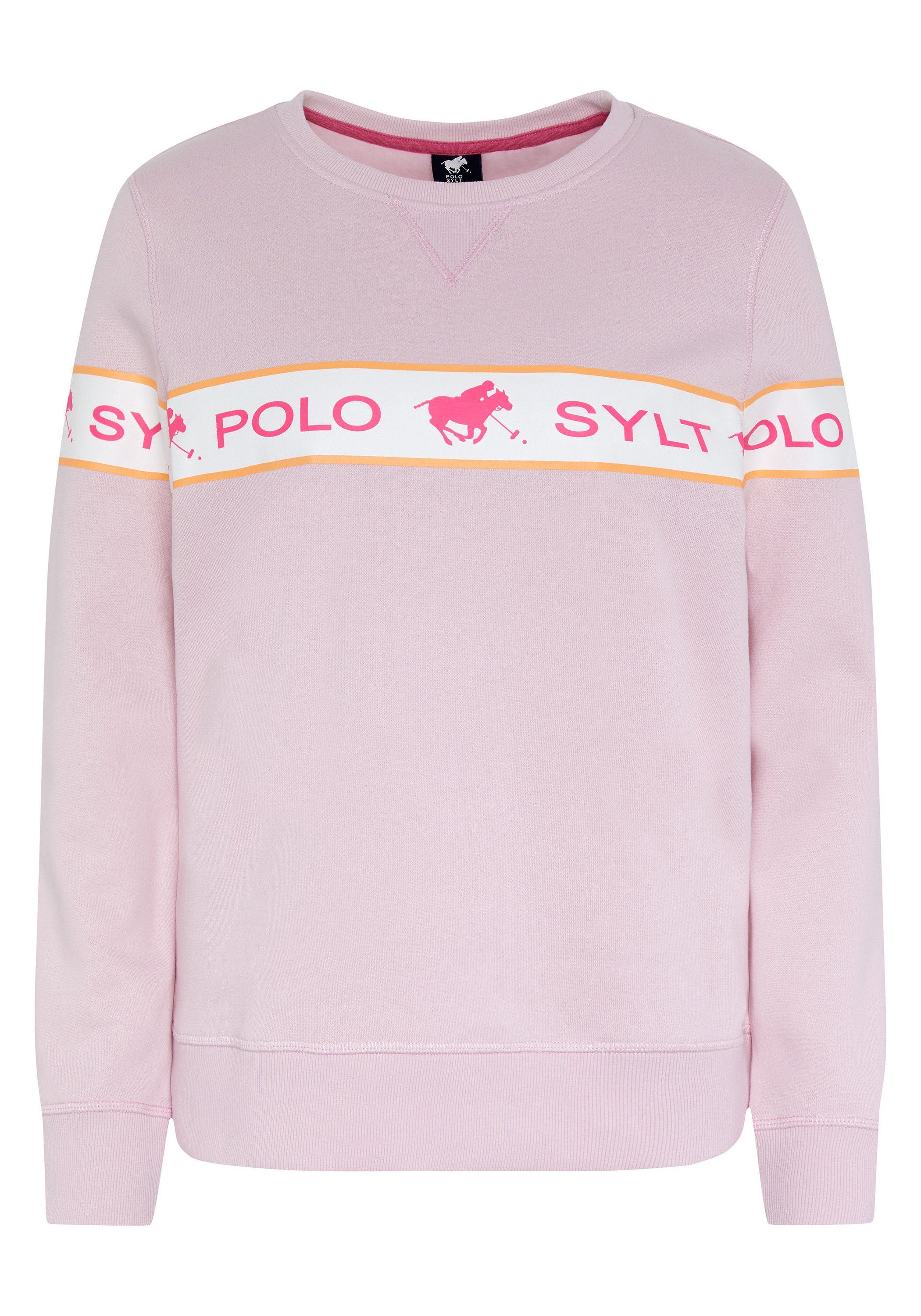 Lady Sylt Sweatshirt mit eingearbeitetem Pink 13-2806 Logo-Kontraststreifen Polo