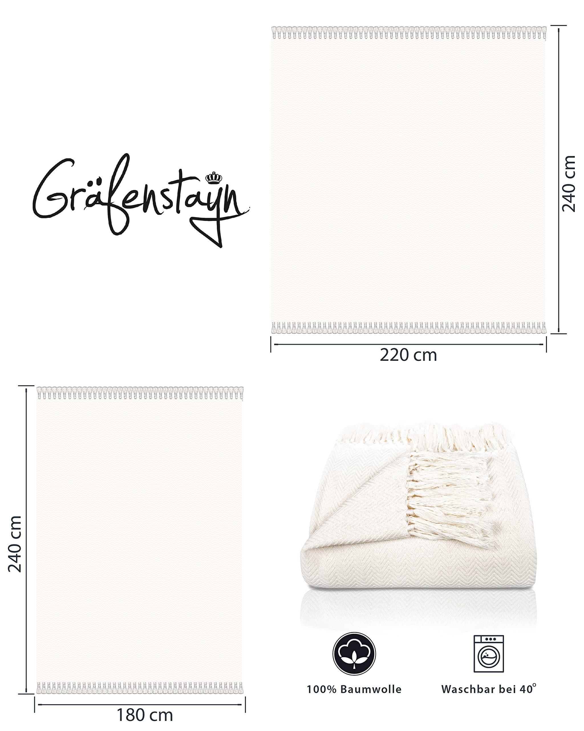 Gräfenstayn Tagesdecke Premium Tagesdecke 100% Baumwolle Fischgrätenmuster Sommerdecke, Wohndecke als Sofa-Überwurf, Bett-Überwurf, Couch-Überwurf, Sofa-Decke – Bild 5 von 5