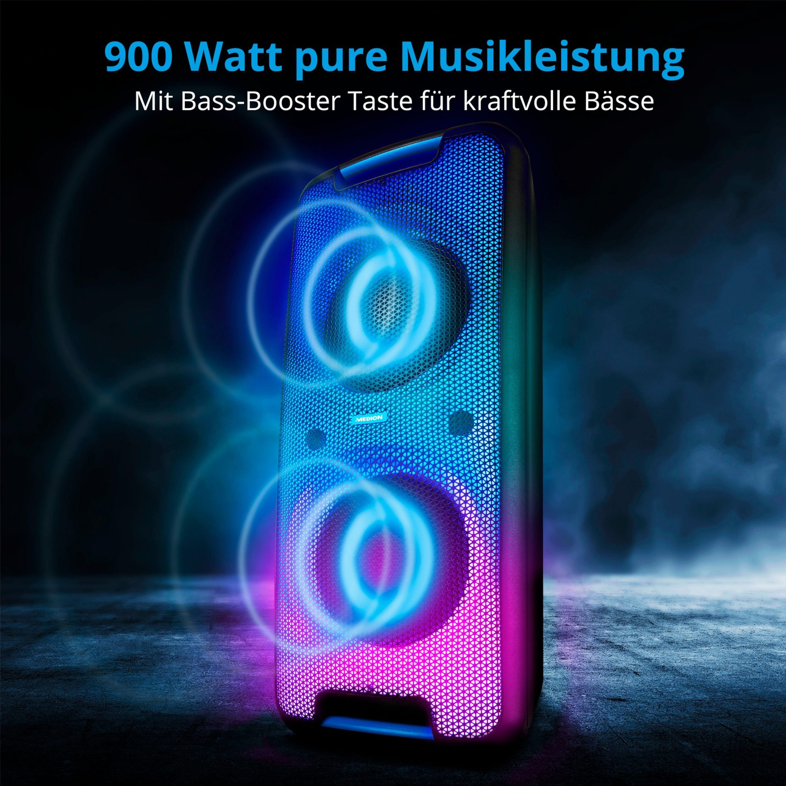 Medion® MEDION MD44080 P61080 Partylautsprecher Karaoke LCD-Display Bluetooth Party-Lautsprecher (90 W, Kraftvolle Bässe, Verschiedene Lichteffekte einstellbar)