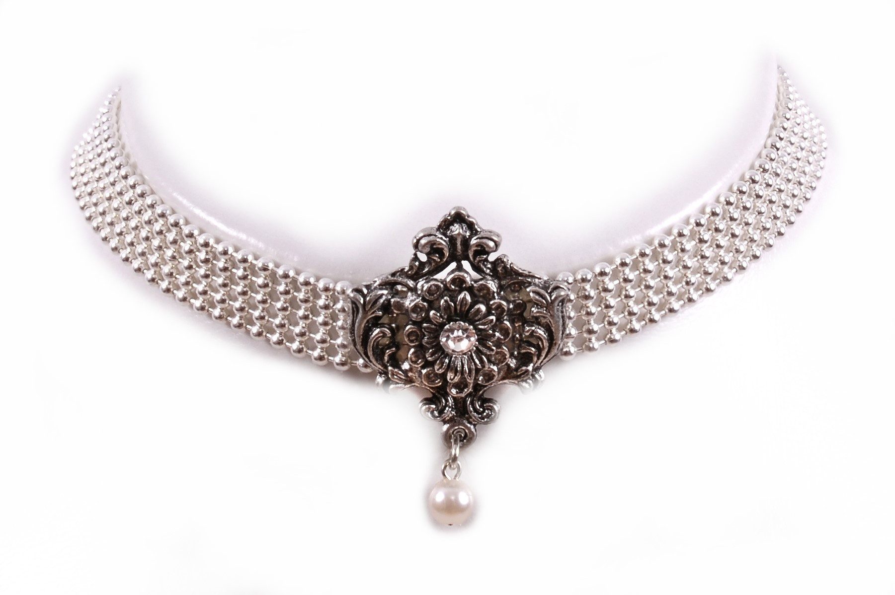 Moschen-Bayern Collier Trachtenschmuck Dirndlkette Kropfband Kropfkette Trachtenkette Silber, "echt versilbert" – Bild 2 von 3