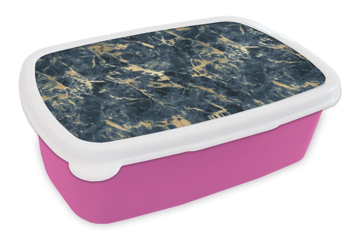 Brotbox Kunststoff Snackbox, Mädchen, Brotdose Lunchbox (2-tlg), Kunststoff, rosa Kinder, - für MuchoWow Gold - Erwachsene, Marmor Muster Blau, -