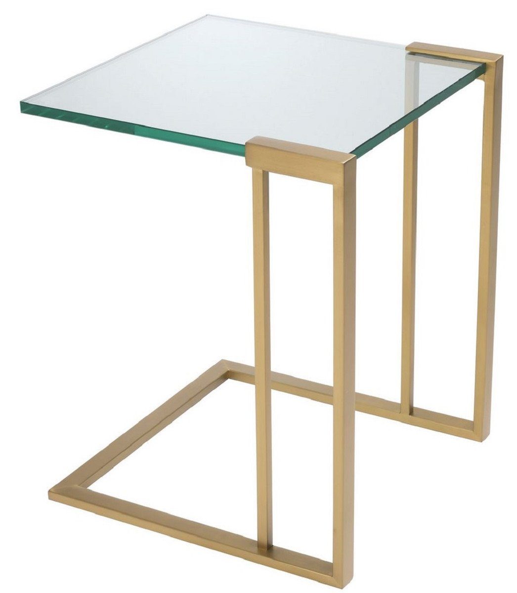 Padrino x 45 45,5 cm Möbel H. Beistelltisch Beistelltisch mit Glasplatte x Luxus Tisch 56,5 Casa Luxus Edelstahl - - Messingfarben