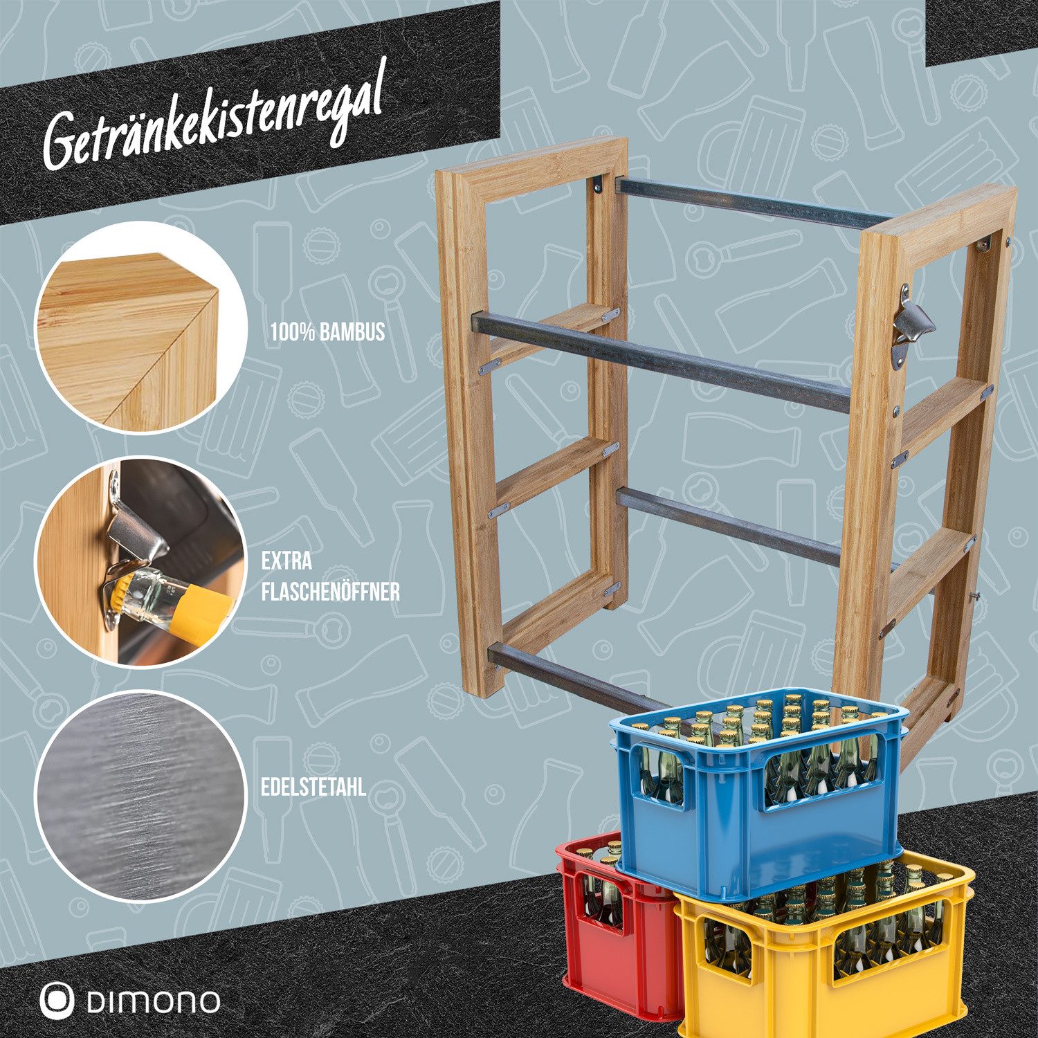 Dimono Flaschenregal DIMONO Bambus Getränkekisten Regal – Ablage für 2/3/6 günstig online kaufen
