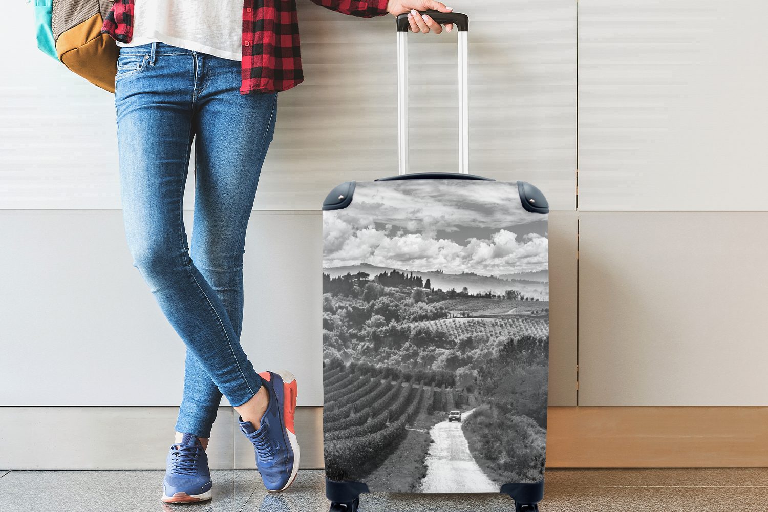 für Reisetasche in Reisekoffer und -, Handgepäck Handgepäckkoffer 4 eines Ansicht Italien Weinbergs Ferien, mit eines Trolley, MuchoWow rollen, Rollen, Olivenhains