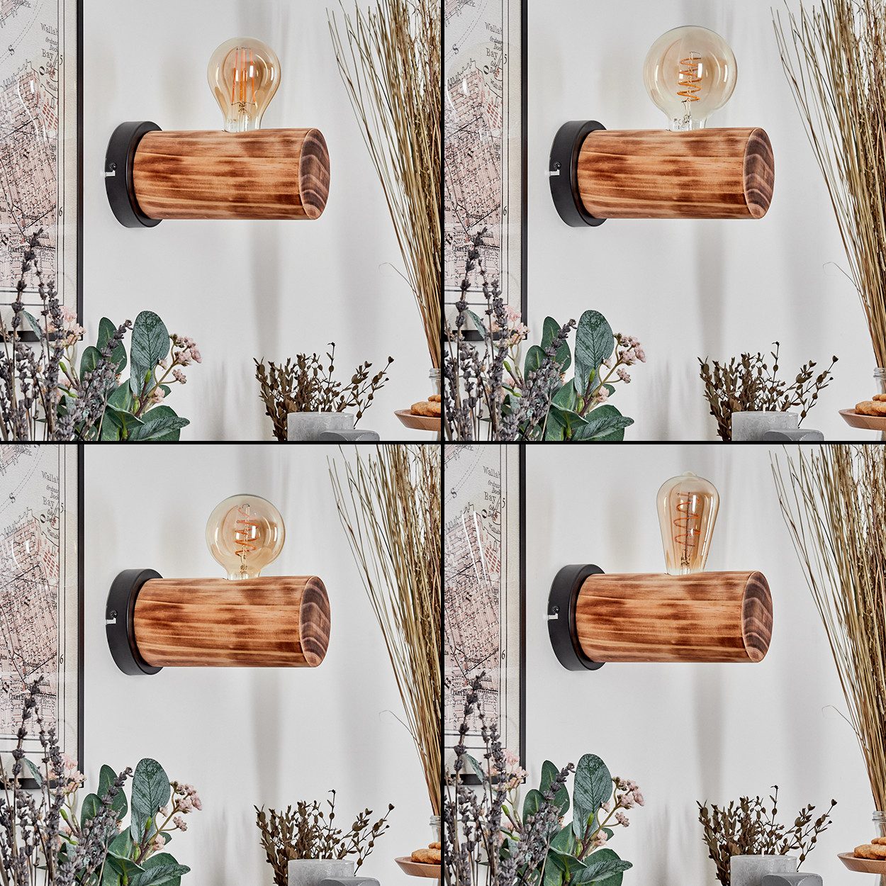 hofstein Wandleuchte Wandlampe aus Metall/Holz in günstig online kaufen
