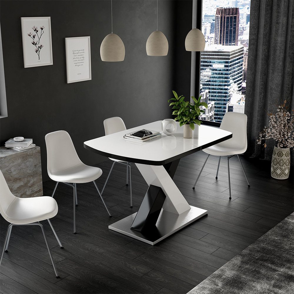 Vicco Esstisch Chinto, Schwarz/Weiß Hochglanz, 120 x 80 cm ausziehbar (1-St günstig online kaufen