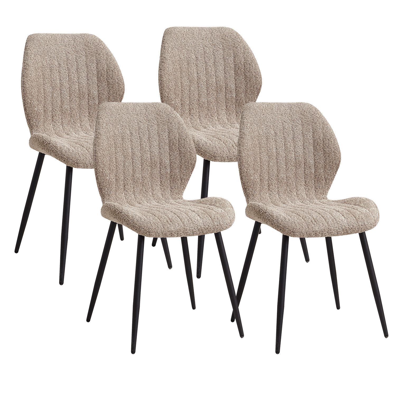 GrandCA HOME Esszimmerstuhl 4er Set Esszimmerstuhl, Gepolsterter Stoffstuhl, Moderner Küchenstuhl (4 St), 47.5 x 48 x 86cm, beige/braun/grau