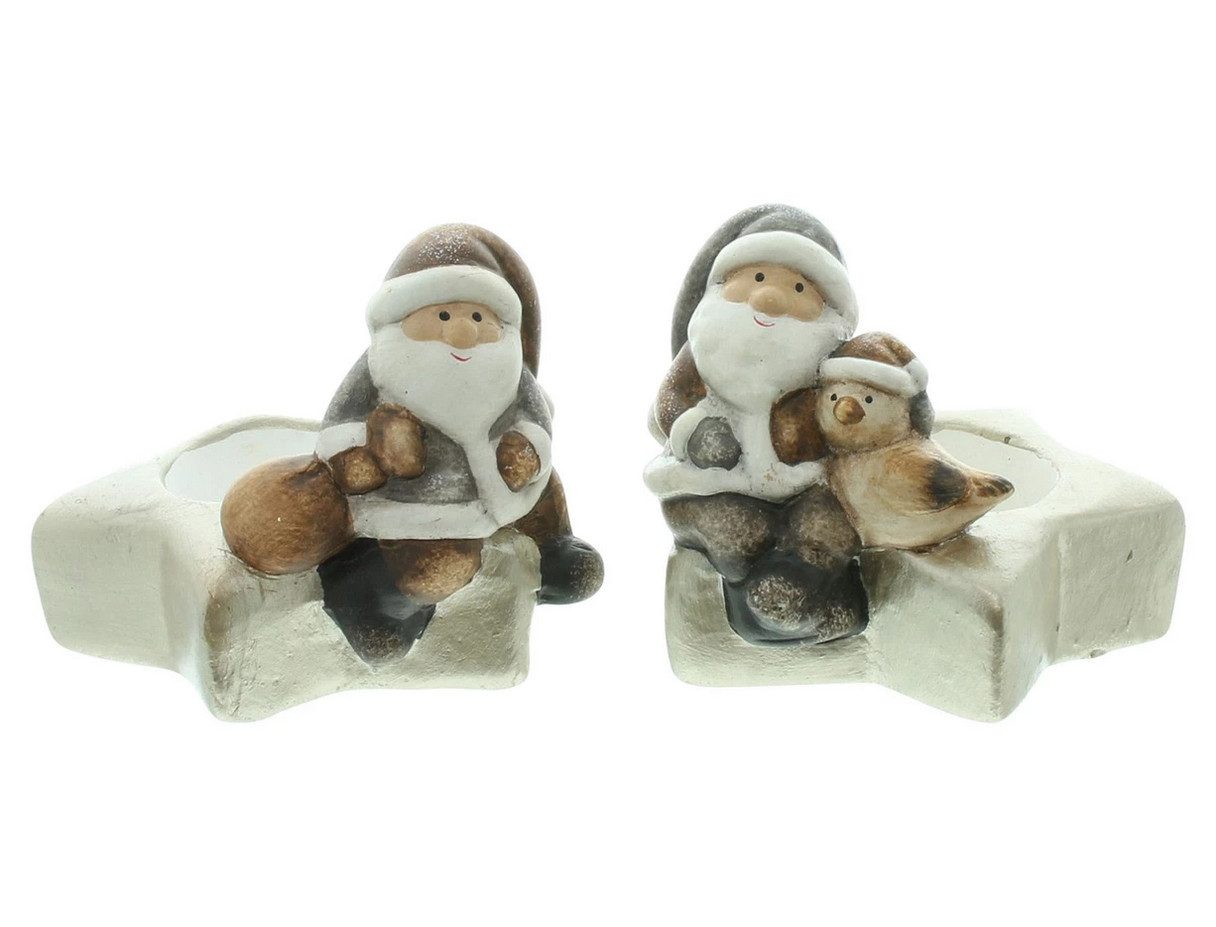 Weihnachtsfigur Teelichhalter Santa Weihnachtsmann Stern 2er Set Winter Deko